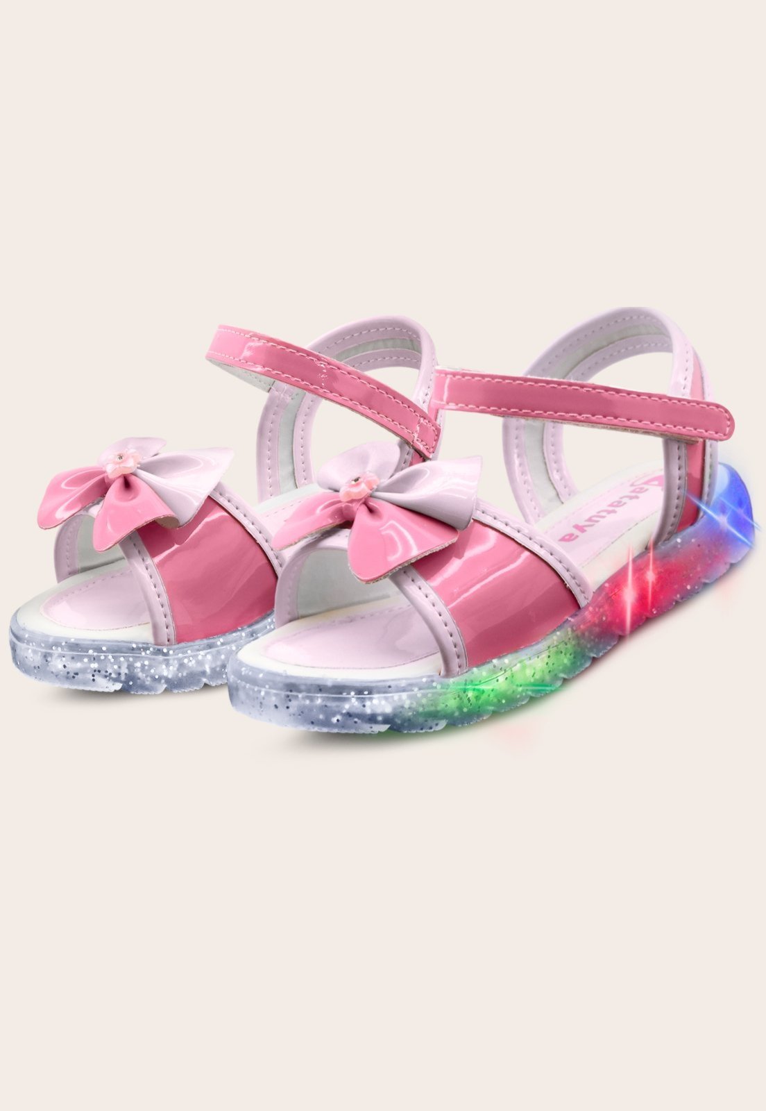 Vista 2 Infantil - Sandália Luzinha Menina Sola Led Laço Mzkid rosa Mzkid rosa