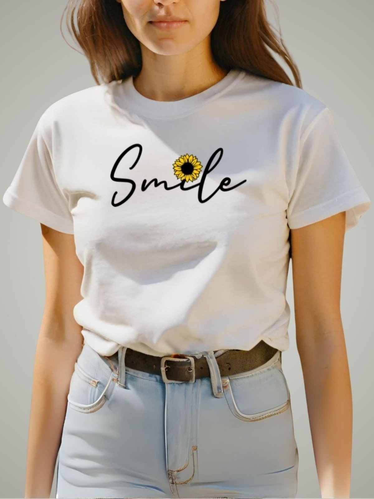 Camiseta Blusinha T-shirt Plus Size Feminina GuGi Smile Girassol Camisa Moda Branco