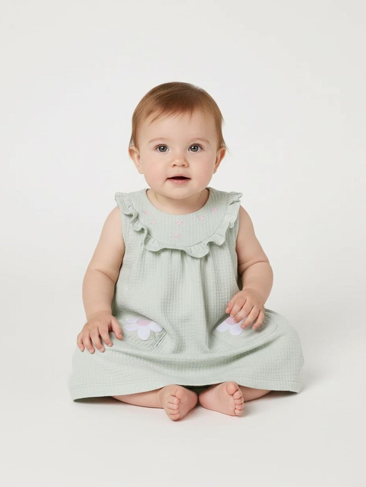 Vestido Malha Waffle Bordado Para - VERDE CLARO