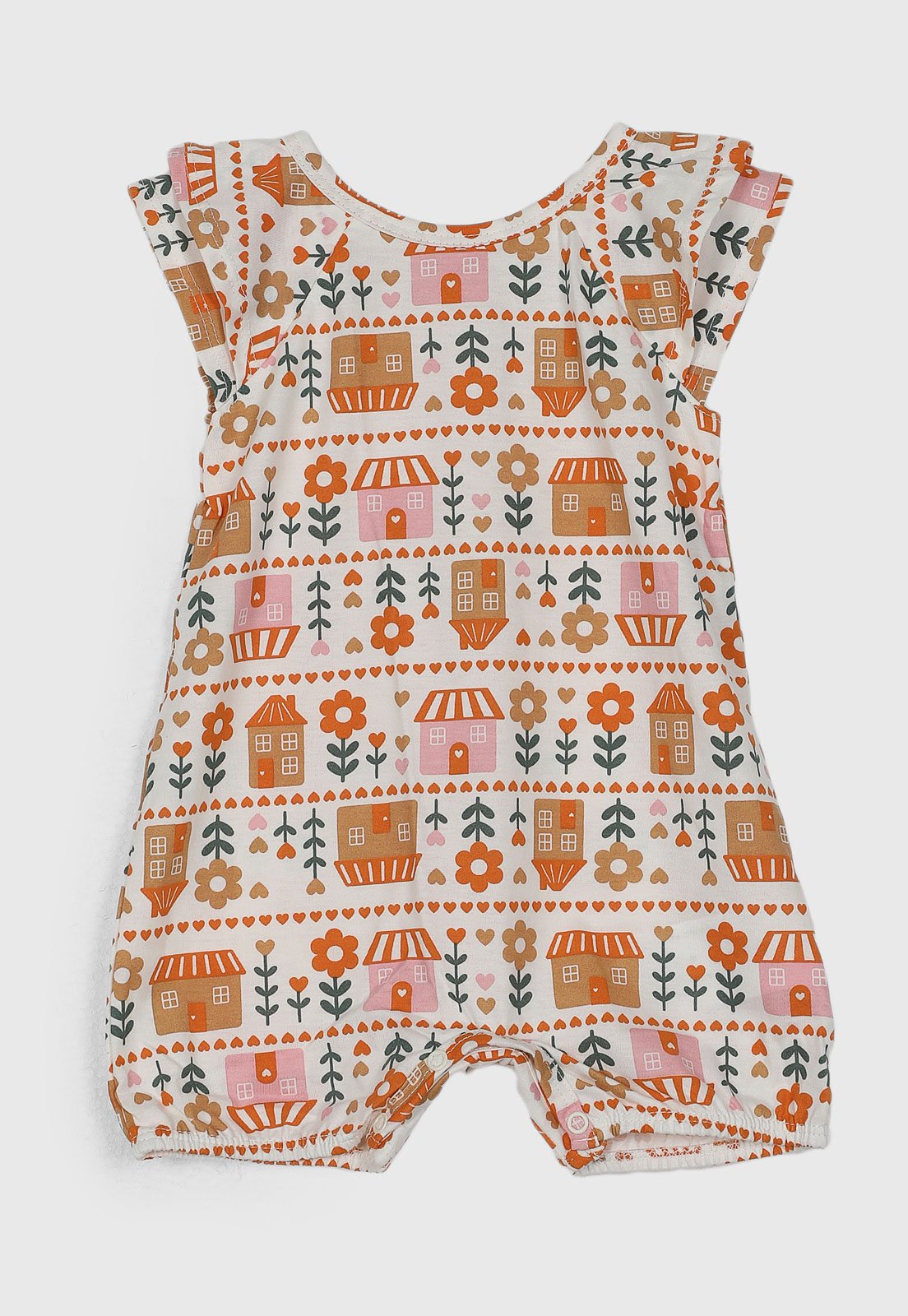 Infantil - Macacão Kyly Estampa Casas e Flores Off White