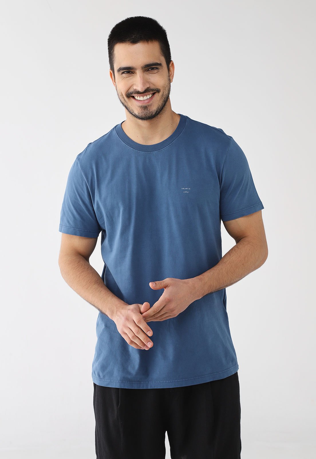 Camiseta Masculina Aramis Logo Bordado Azul