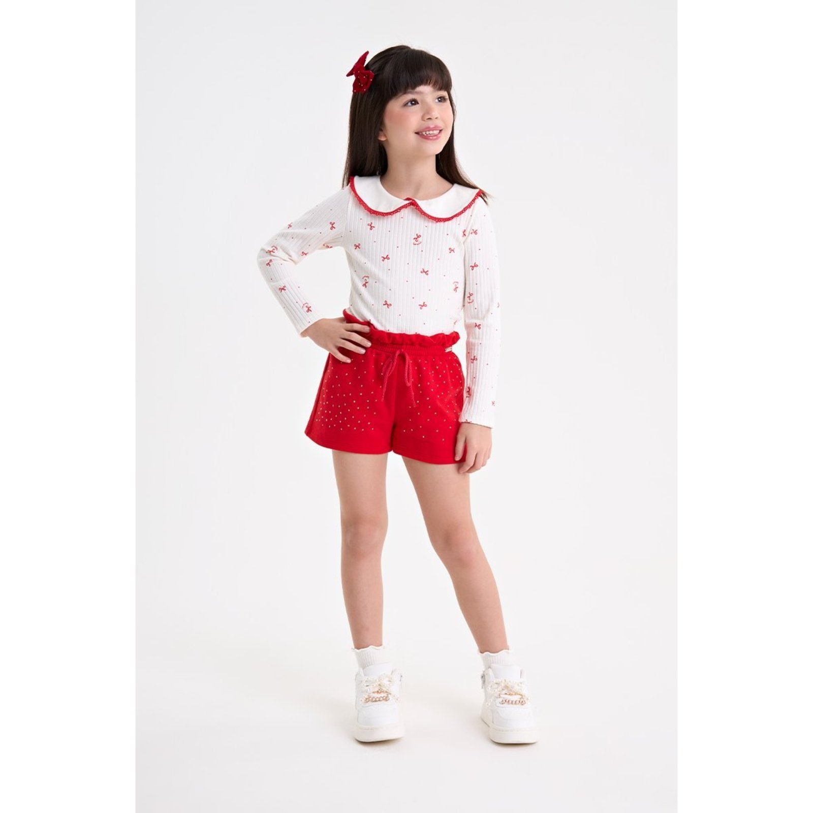 Infantil - Conjunto Feminino Blusa Canelada e Short Clochard
