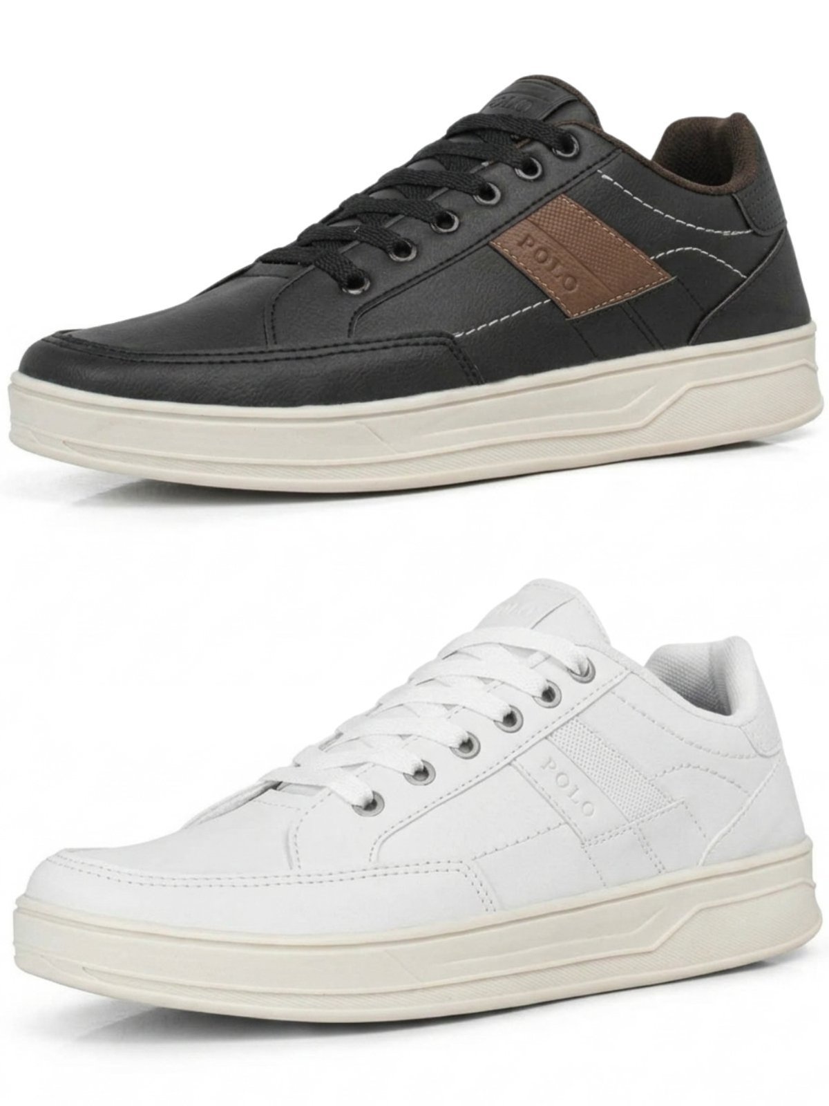 Sapatênis Masculino Casual Preto Kit Tênis Polo Sneakers Liso Com Branco