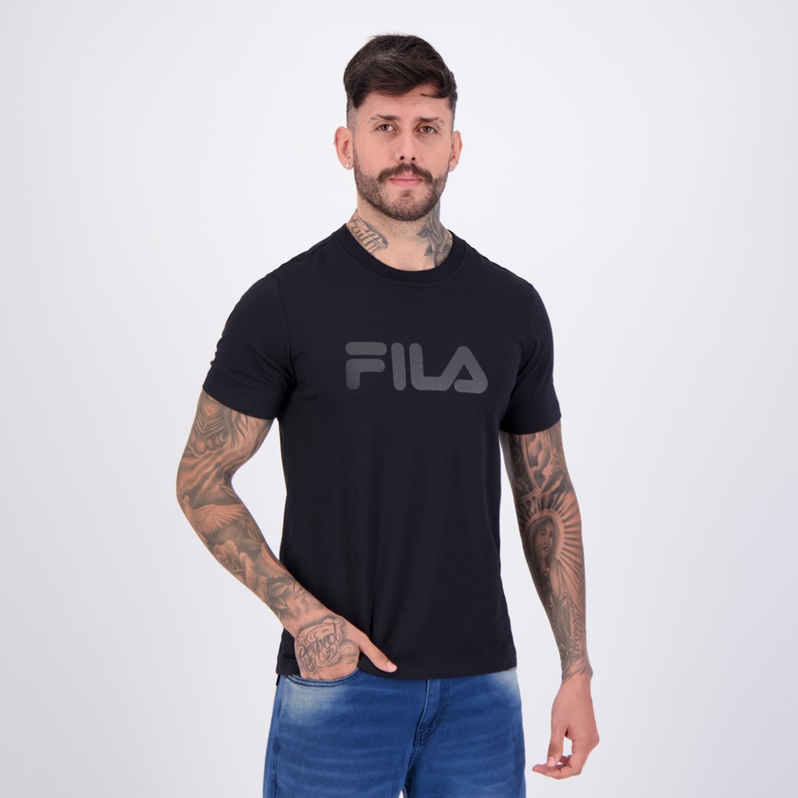Vista 3 Camiseta Fila Regular Letter Premium IV Preta preto Fila preto