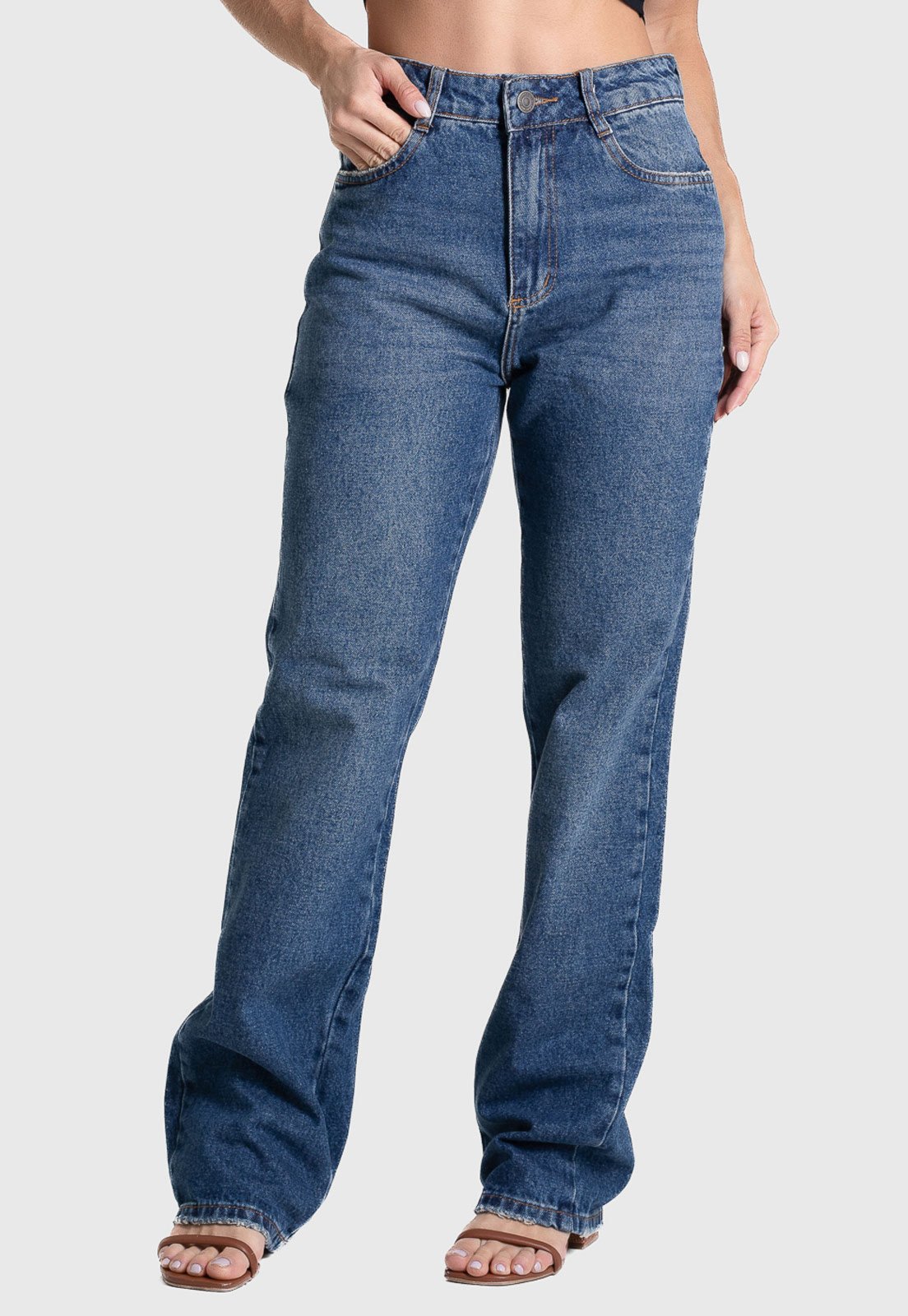 Calça Jeans Feminina Sawary Reta Azul