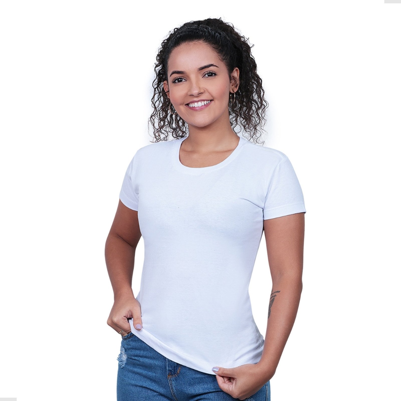 Blusa Feminina Baby Look Techmalhas De Algodão Lisa Branco