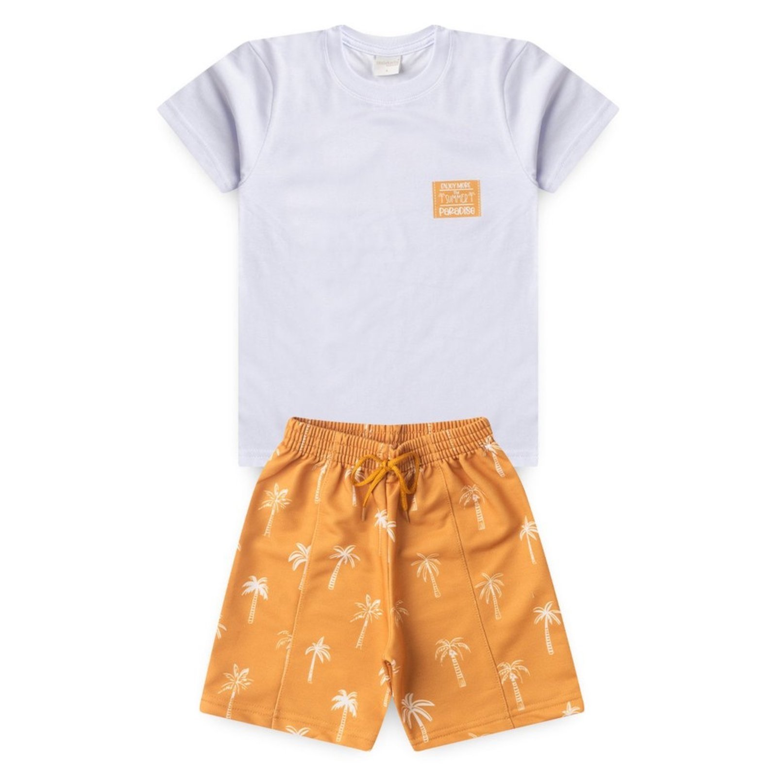 Vista 3 Infantil - Conjunto Molekada Verão Menino Camiseta e Bermuda com Recorte Coqueiros branco Molekada branco