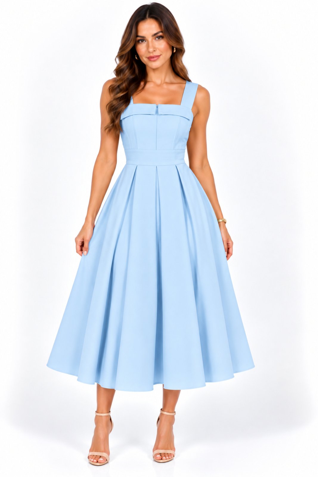 Vestido Midi Evasê com Lapela no Decote D Bell Outlet Fashion Azul