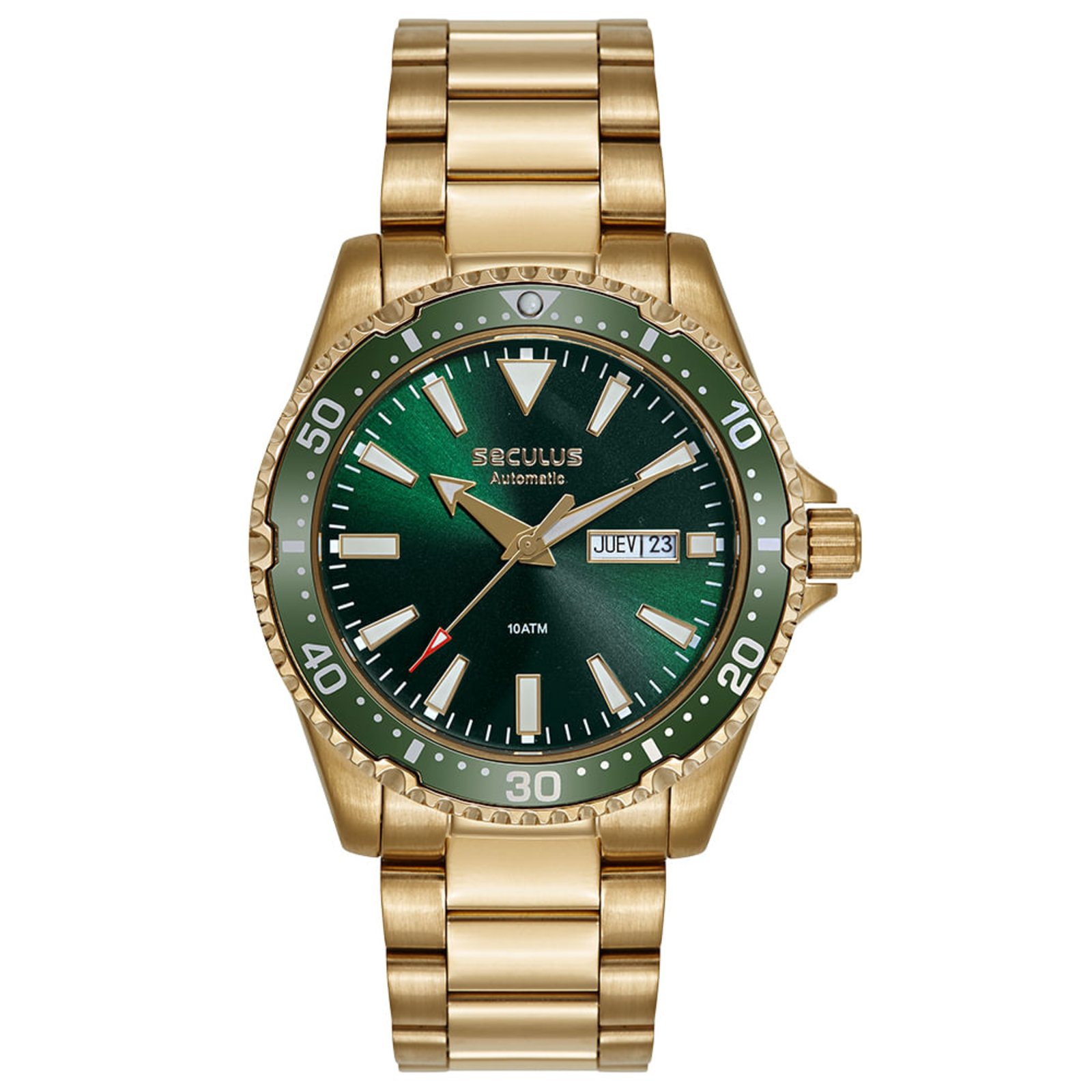 Vista 2 Relógio Masculino Automático Dourado Mostrador Verde Seculus dourado verde Seculus dourado verde