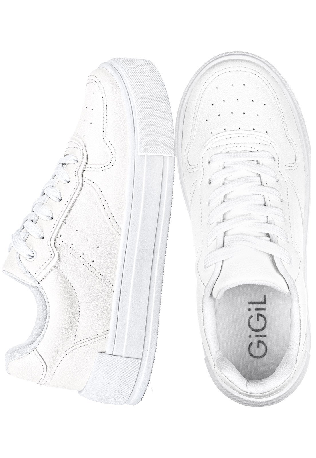 Vista 2 Tenis Casual Feminino Gigil Recortes Retrô branco Gigil branco