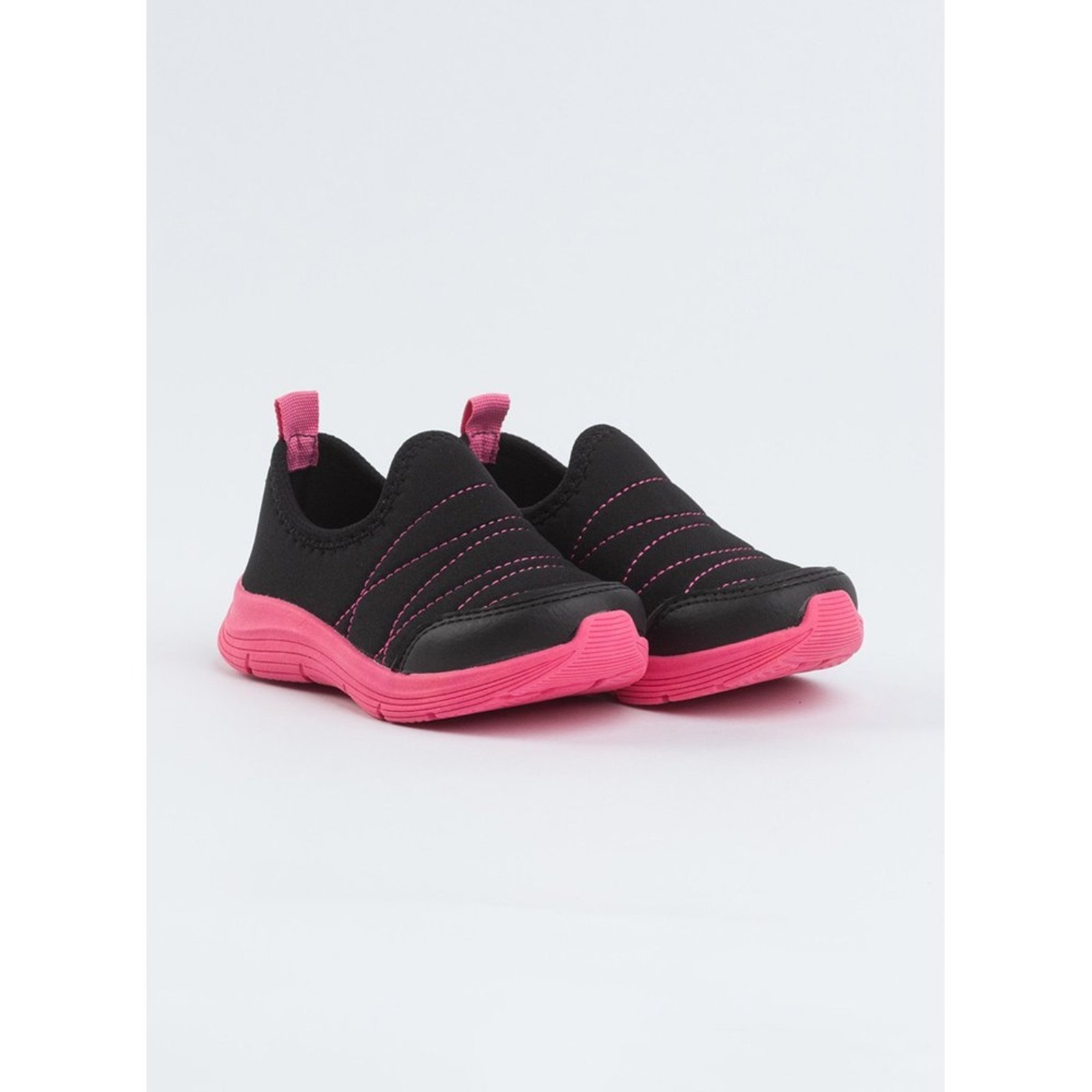Infantil - Tênis Molekada Menina Preto Slip On Costura Pink
