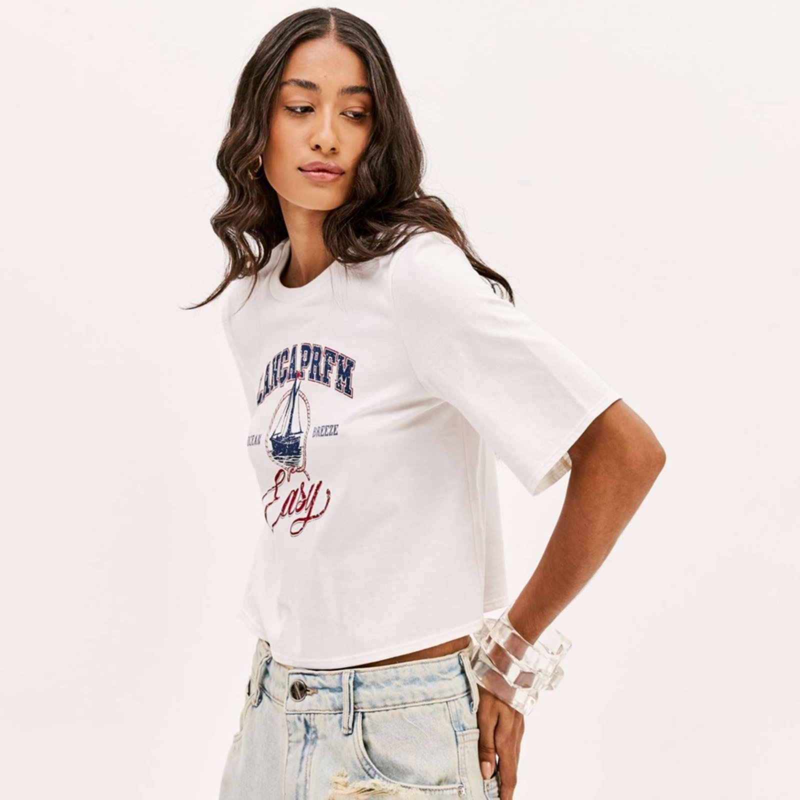 Camiseta Cropped Easy Lança Perfume Pr26 Off White Feminino
