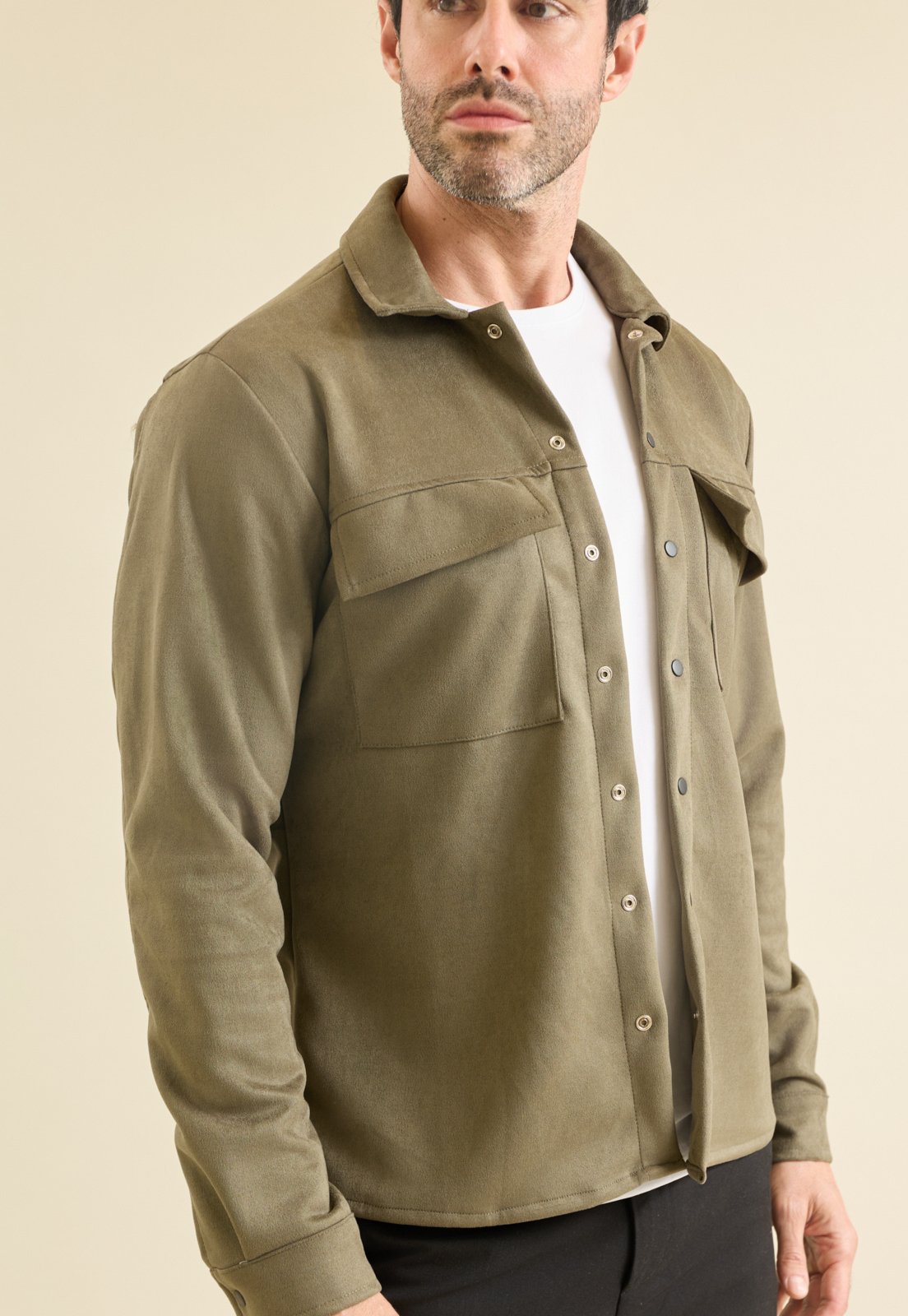 Camisa Suede Casual Masculina Manga Longa em Poliéster Dialogo Verde