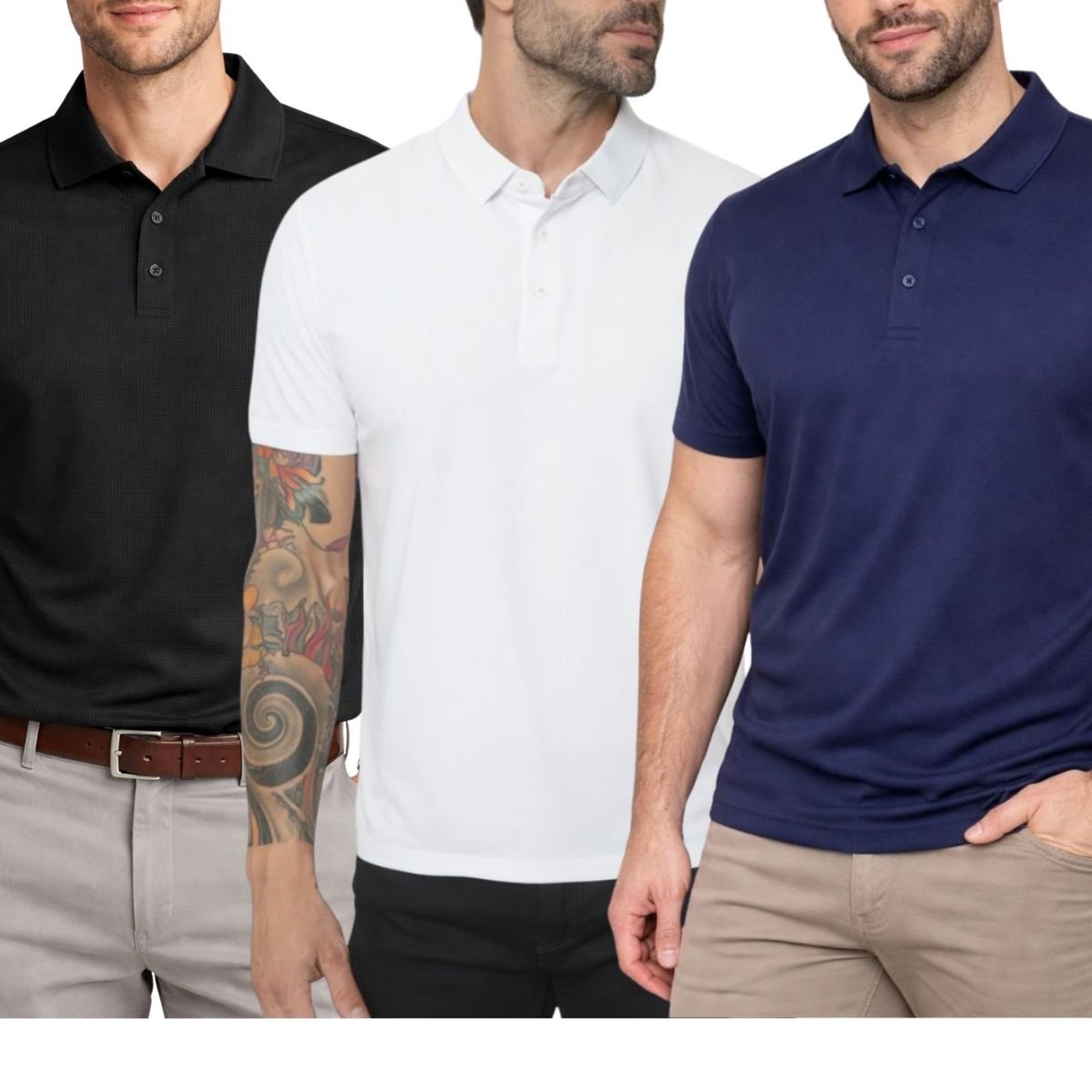 Kit 3 Camisas Polo Poliamida Masculina Básica Premium Multicolorido