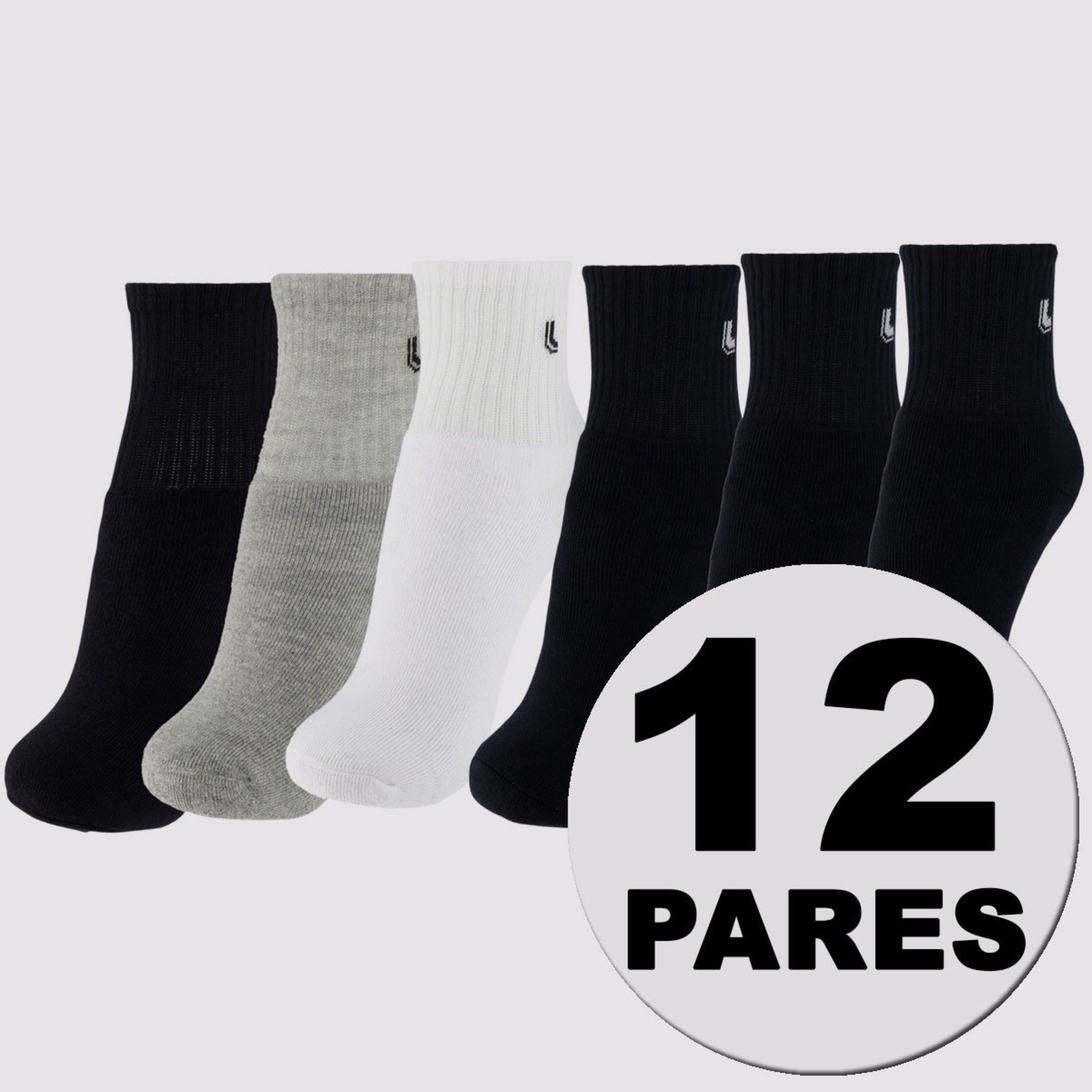 Kit de 12 Meia Lupo AM Sport Cano Médio Branca e preta