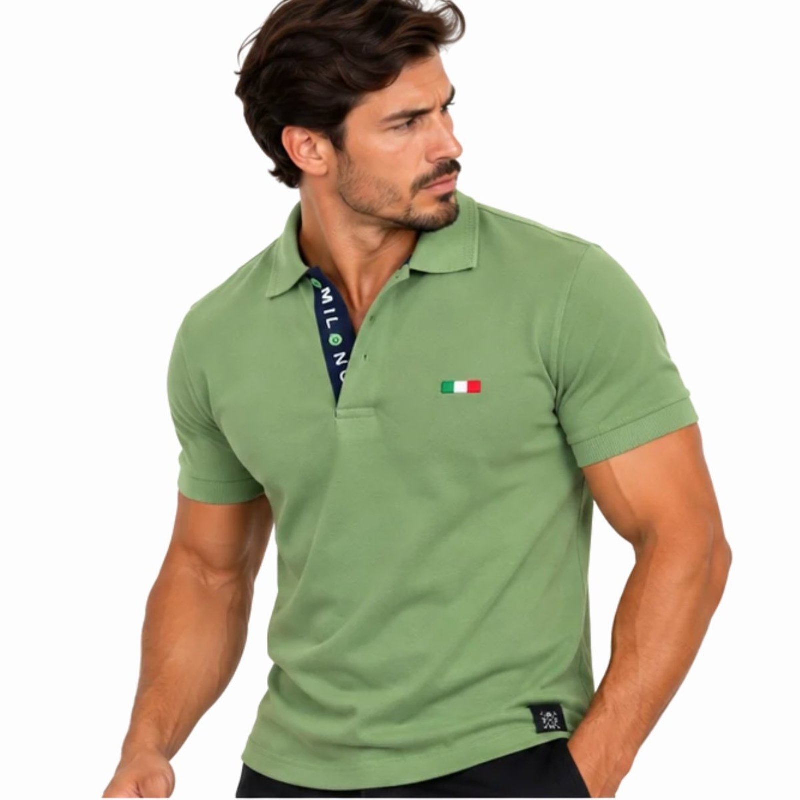 Camisa Polo Masculina FMF Bordado Itália Casual Premium Verde
