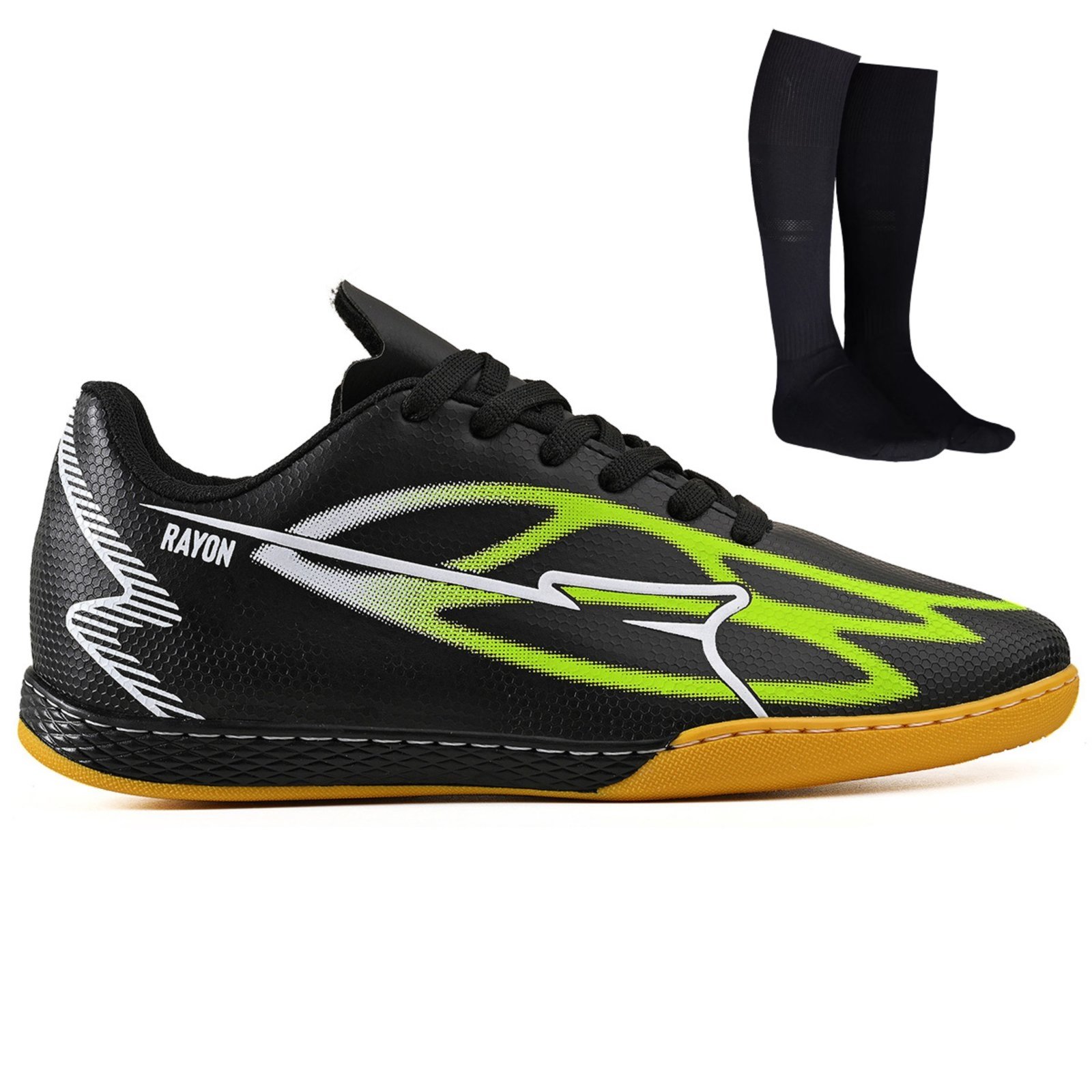 Vista 2 Chuteira Futsal Masculina Material Sintetico Futebol de Salao Quadra + Meião CALCADOS LGHT LIGHT preto CALCADOS LGHT LIGHT preto