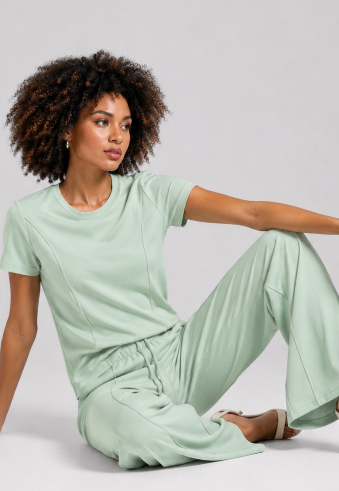 Conjunto Calça Pantalona e Blusa Com Recorte Moletinho Light Salvatore Verde