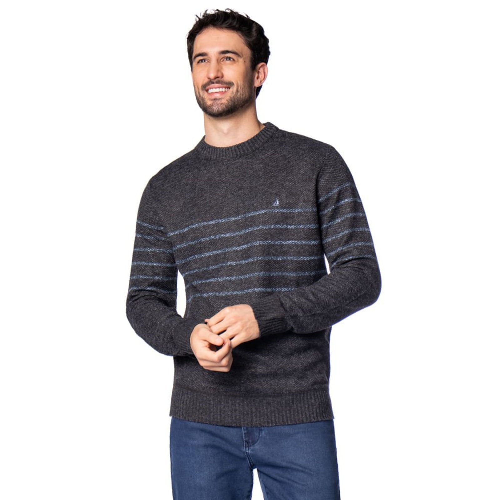 Suéter Masculino John Sailor Tricot Preto/Azul Mescla