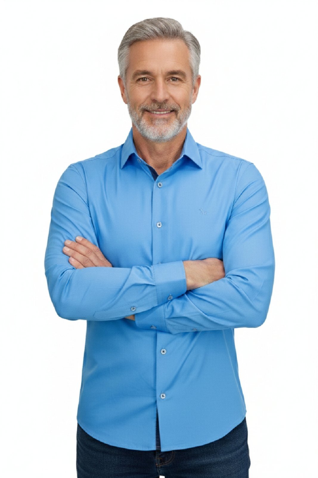 Camisa Manga Longa Amil Cinema Modelagem Slim Tecido Liso Algodão 1871 Azul Médio
