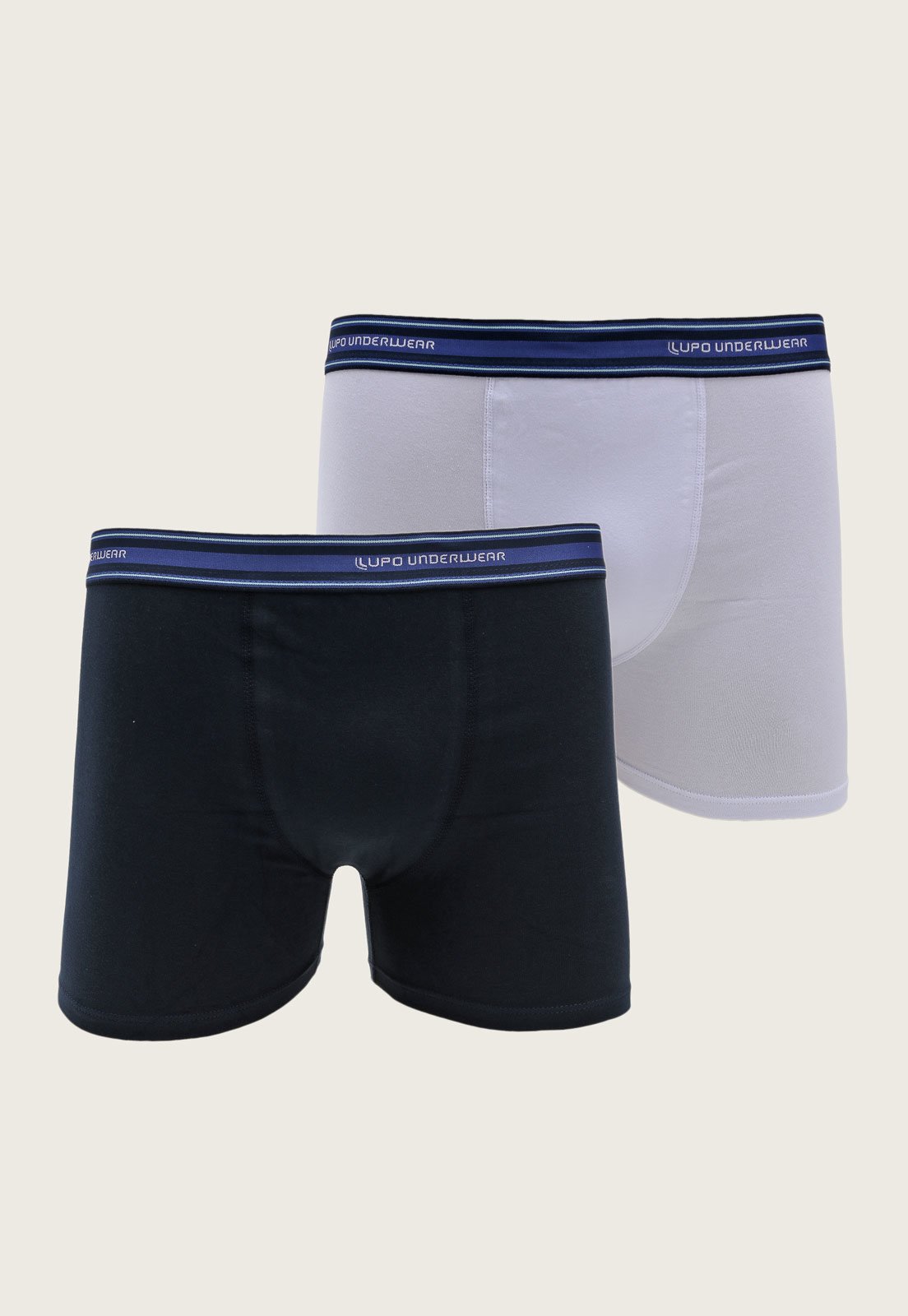 Kit 2pçs Cueca Lupo Boxer Lisa Azul-Marinho e Branca