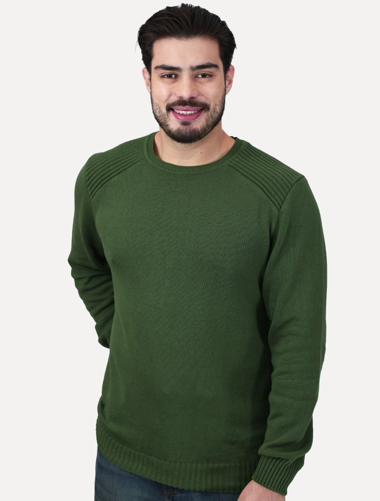 Suéter Dixen Masculino Tricot Nervura Ombro Estonada Verde