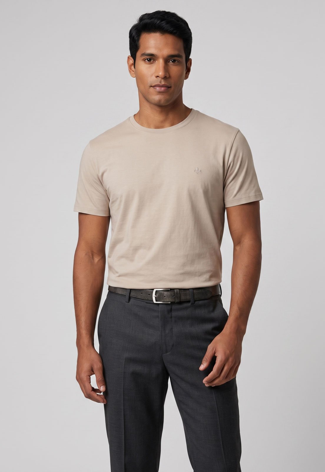 Camiseta Masculina Dudalina Gola Redonda Bege