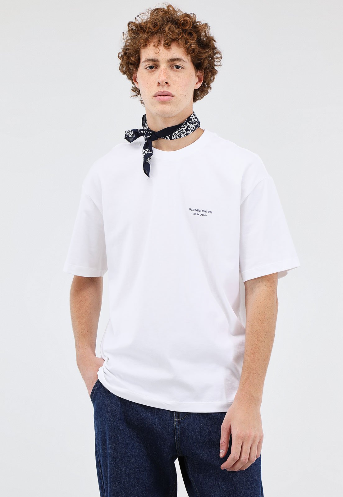 Camiseta John John Reta Logo Branca