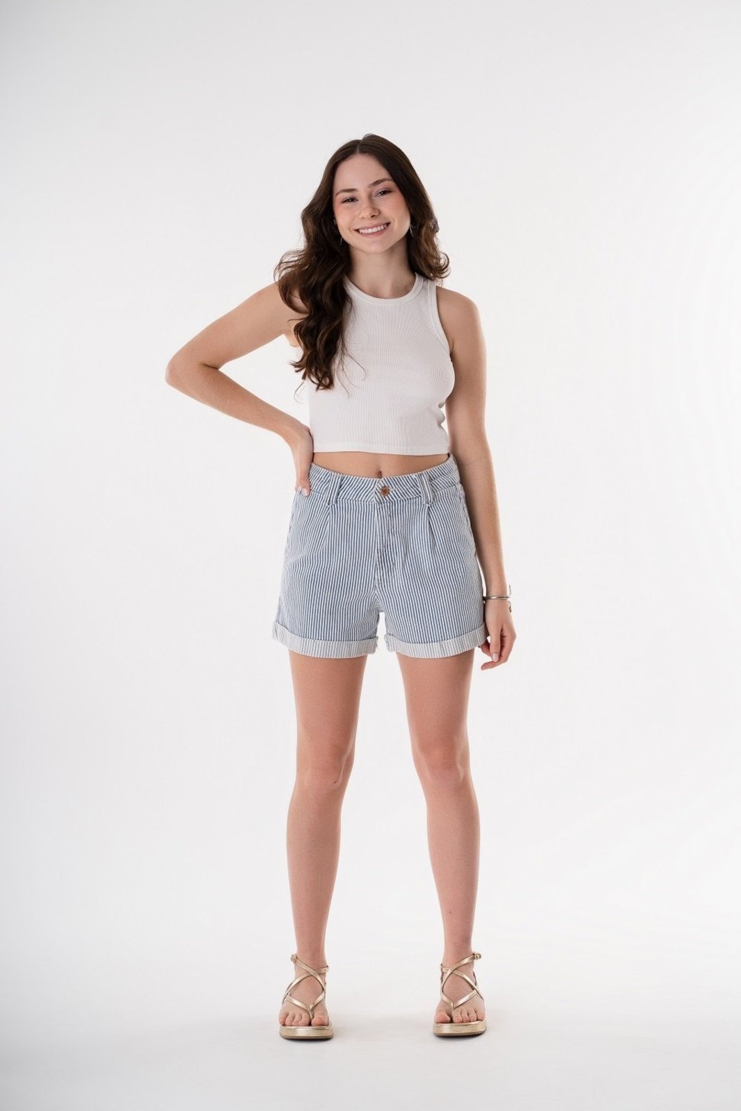 Infantil - Shorts Feminino Mom Listrado