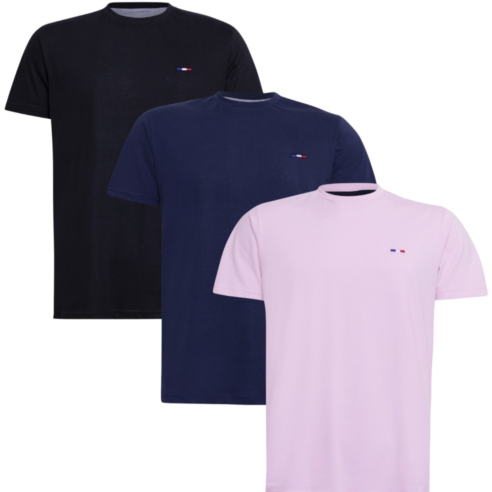 Vista 2 Kit 3 Peças Camisetas Básicas Masculina FMF Preto Marinho em Algodão Premium no Estilo Tommy Bordado França vermelho FMF vermelho