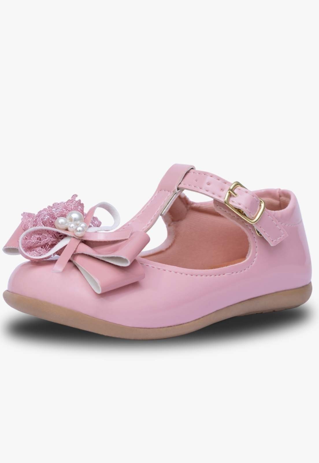 Infantil – Sapatilha Salomé Pópidi Menina Laço Pérola Renda Rosa