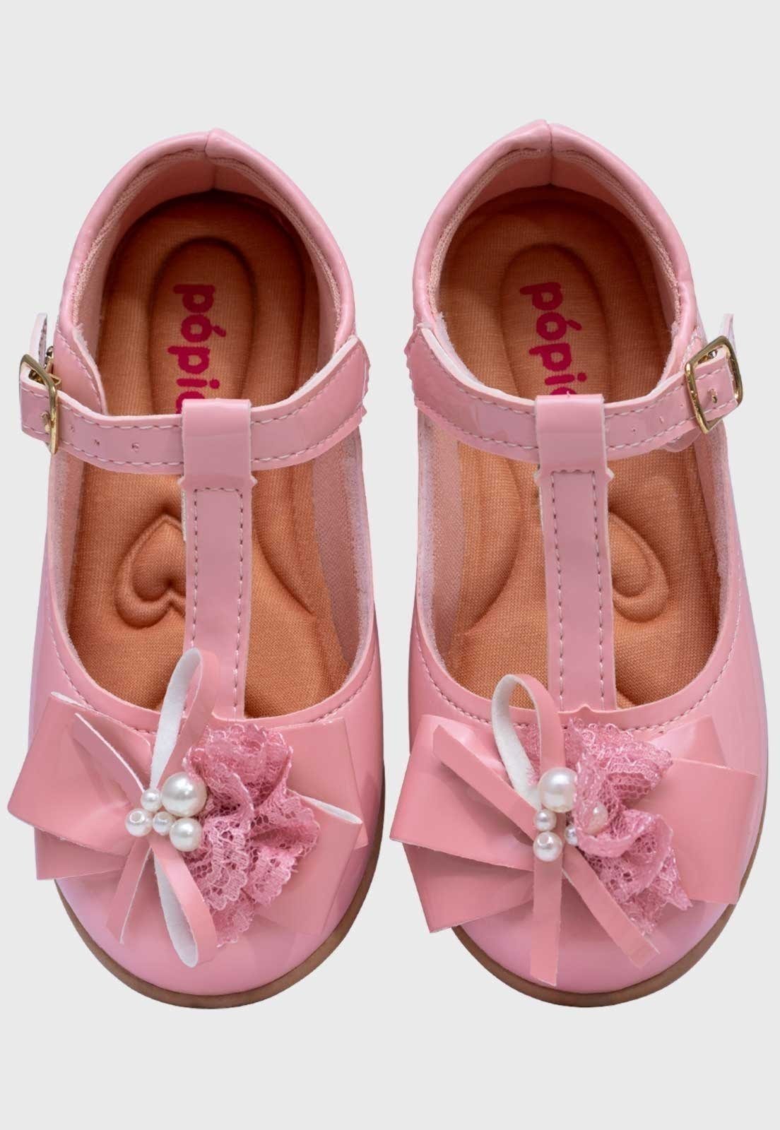 Vista 3 Infantil - Sapatilha Salomé Pópidi Menina Laço Pérola Renda rosa Pópidí rosa