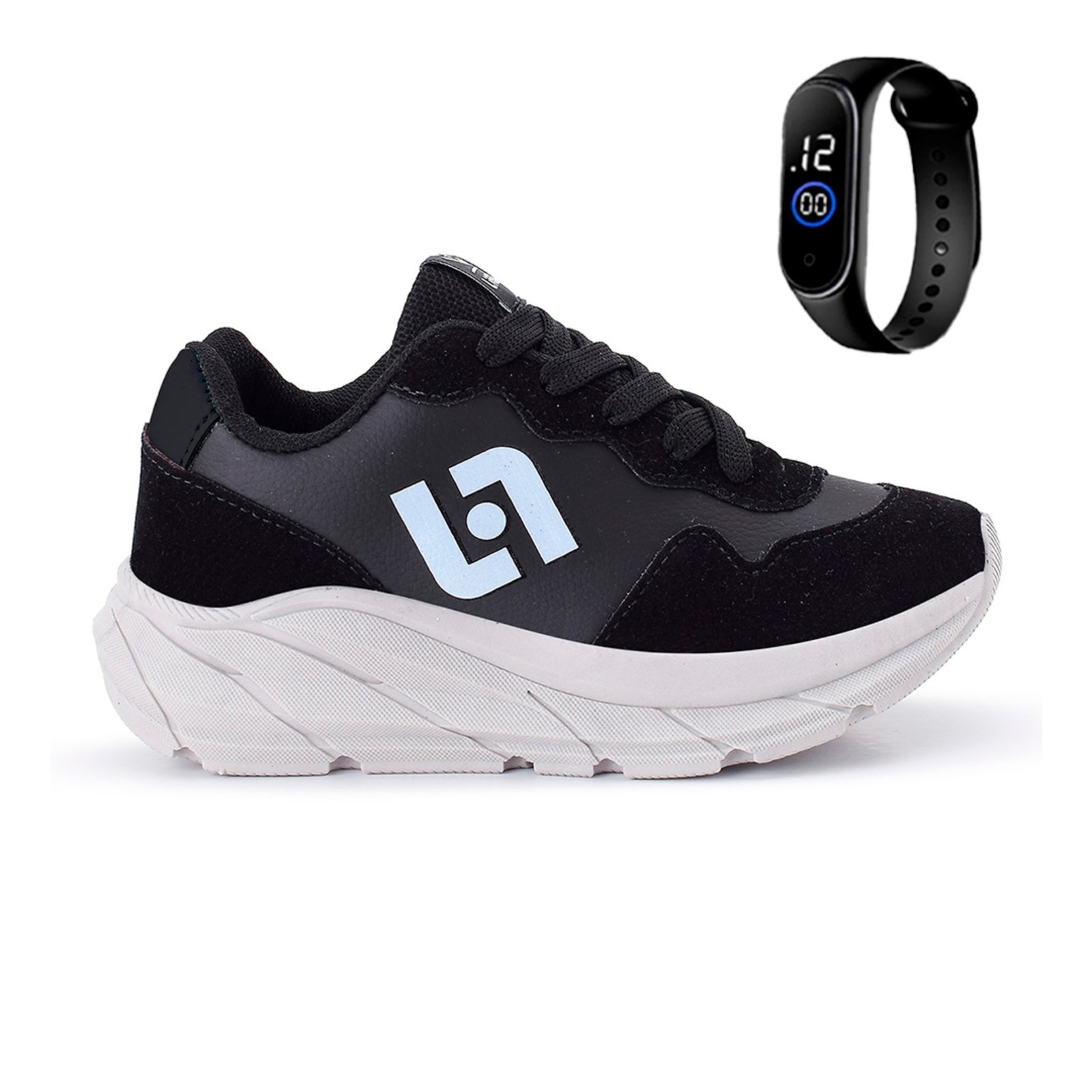 Infantil – Tenis Meninos Jogger Escolar Casual Camurça + Relogio Preto