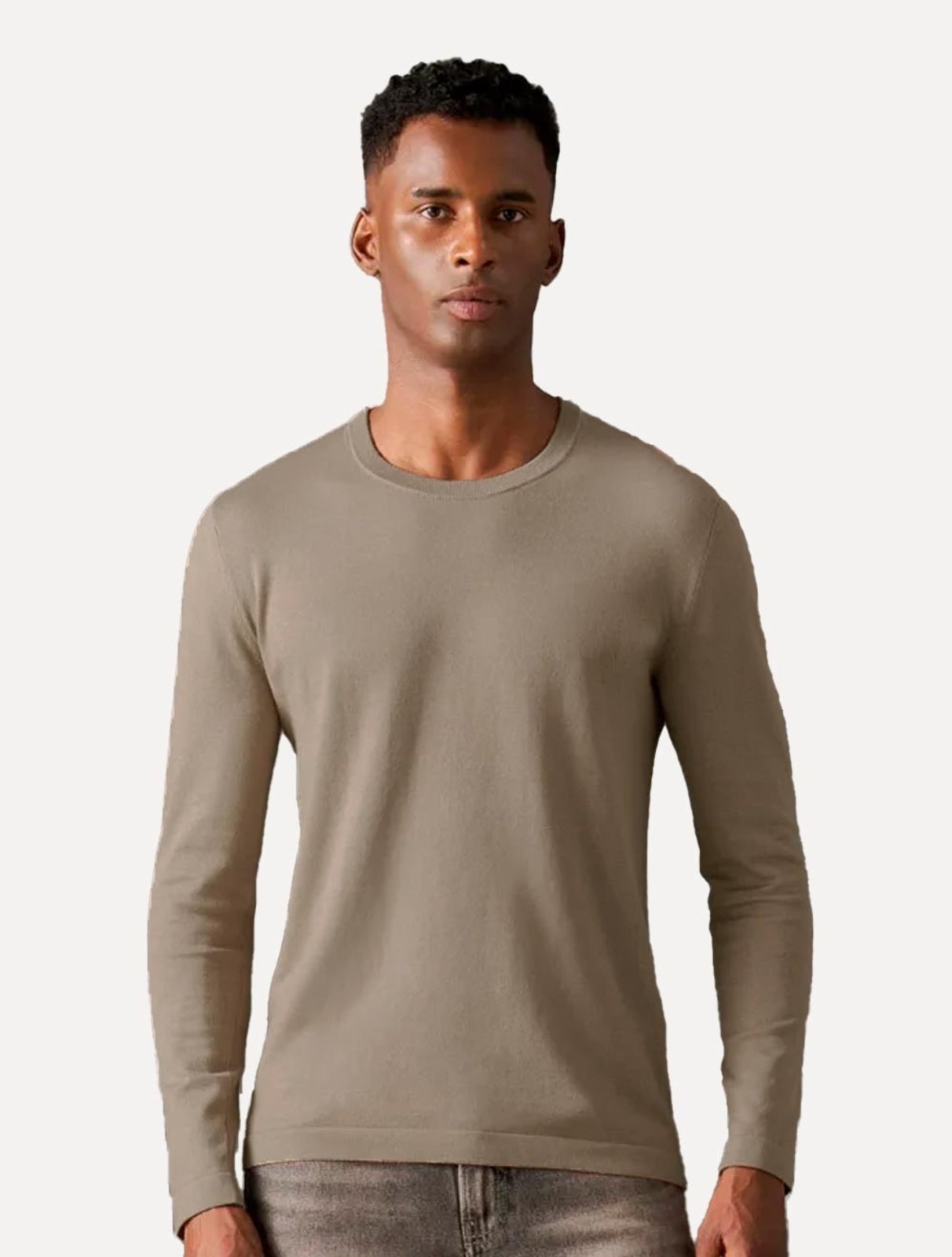 Suéter Calvin Klein Jeans Masculino Crewneck Tricot Mini Logo Cáqui Mescla