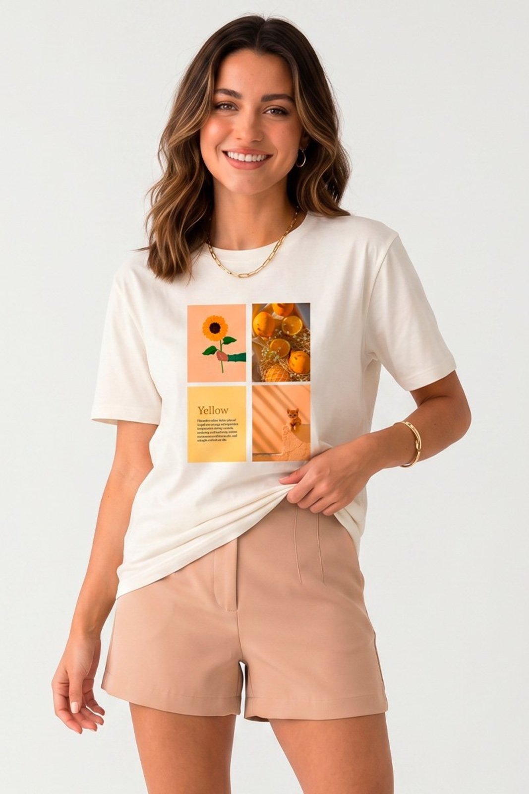 T-shirt Feminina Cianitas Off Estampa Yellow