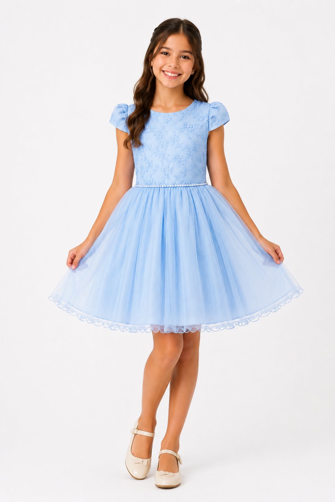 Infantil - Vestido D Bell Outlet Fashion Bordado Flor Azul