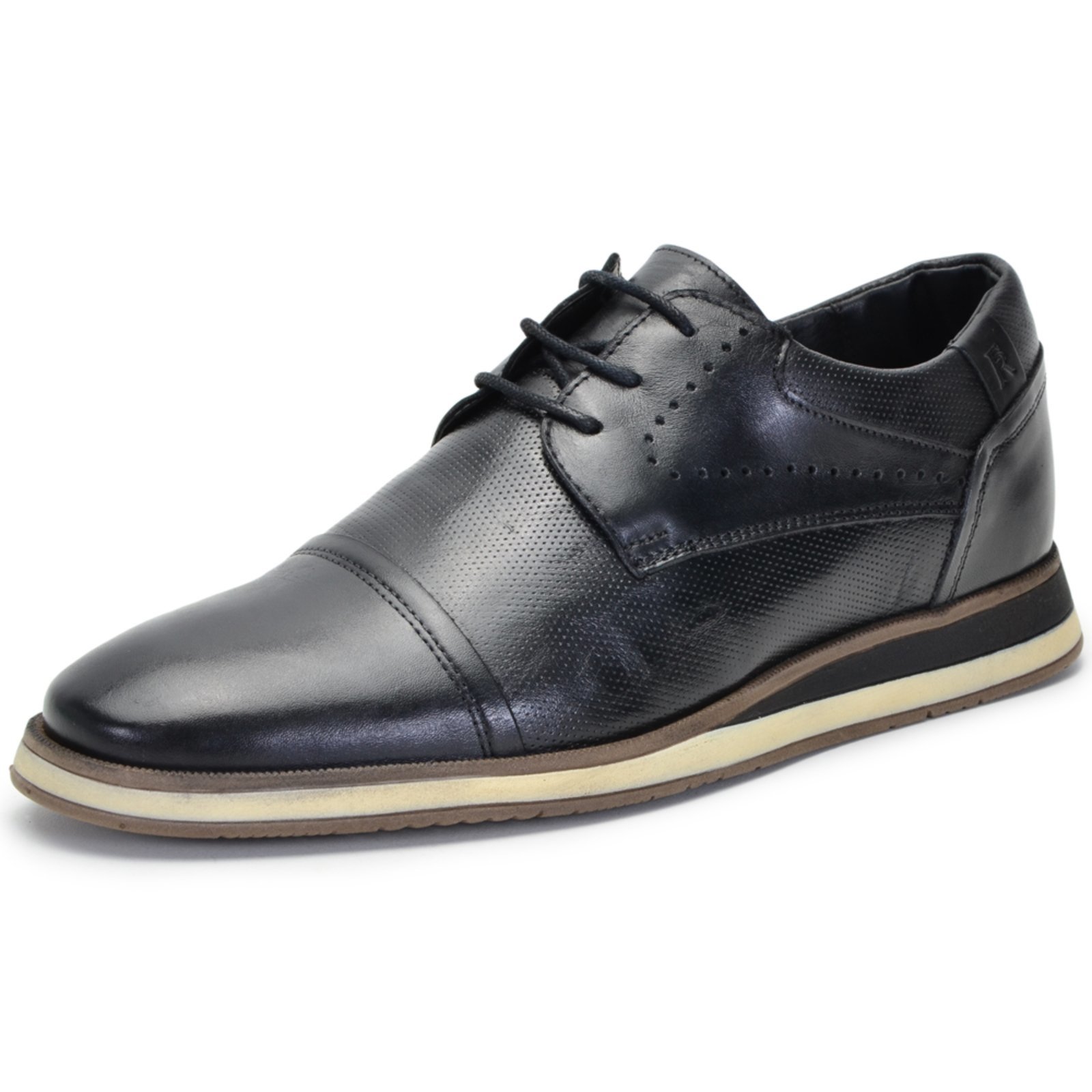 Sapato Social Bico Redondo Masculino Em Couro Preto 25505