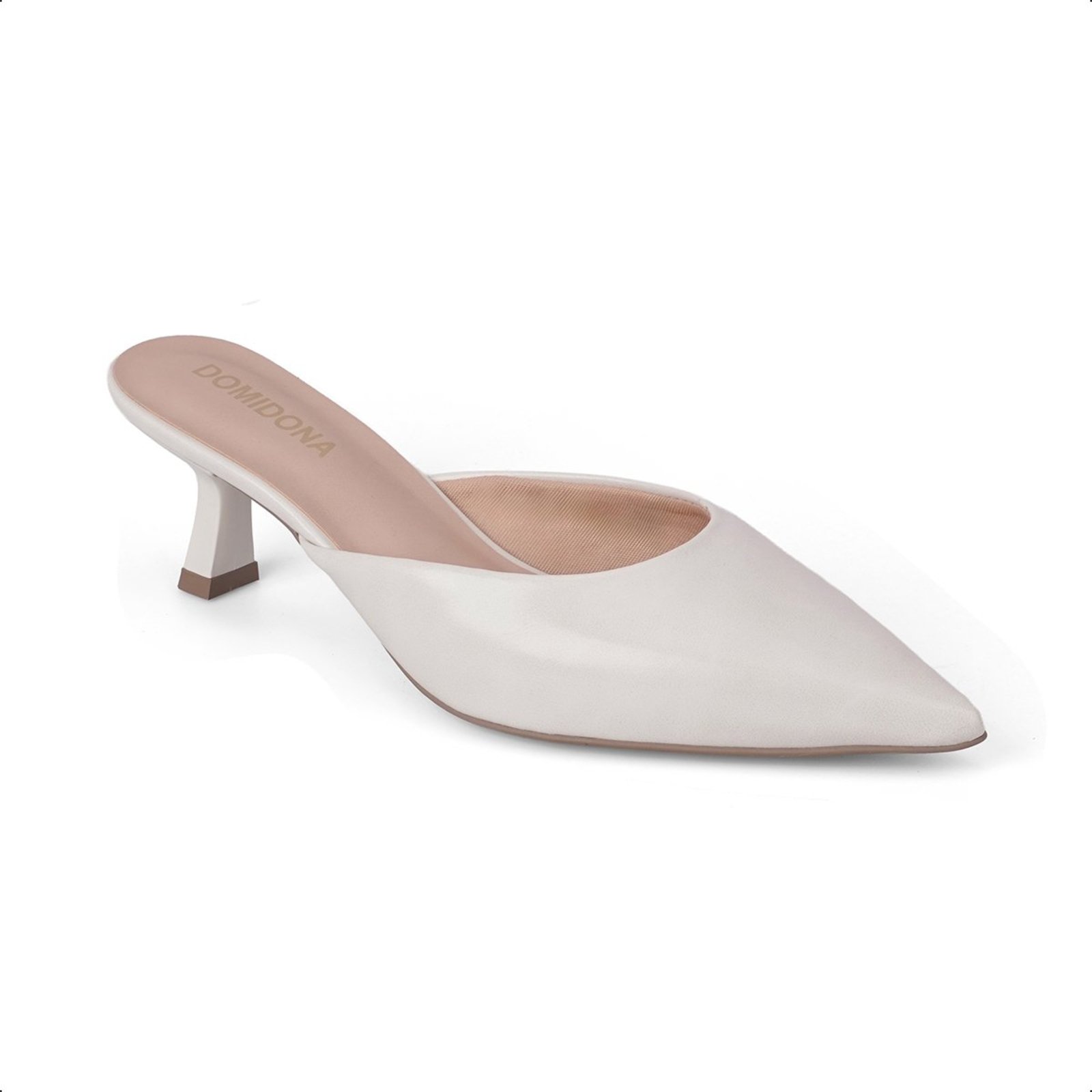 Mule Feminino Domidona Salto Taça Bico Fino Elegante Off-White