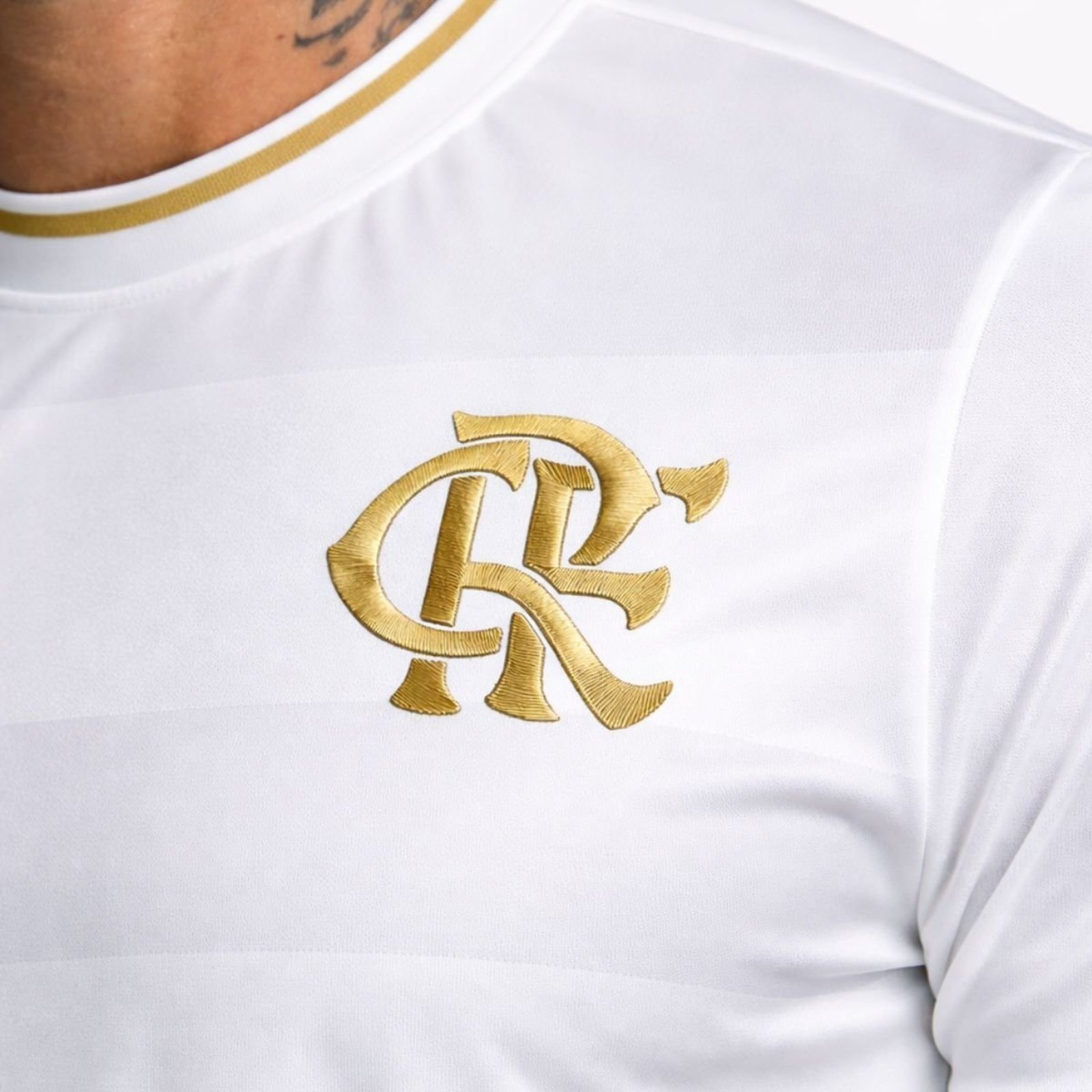 Camiseta Flamengo Dry Masculina Jacquard Listrado Off White