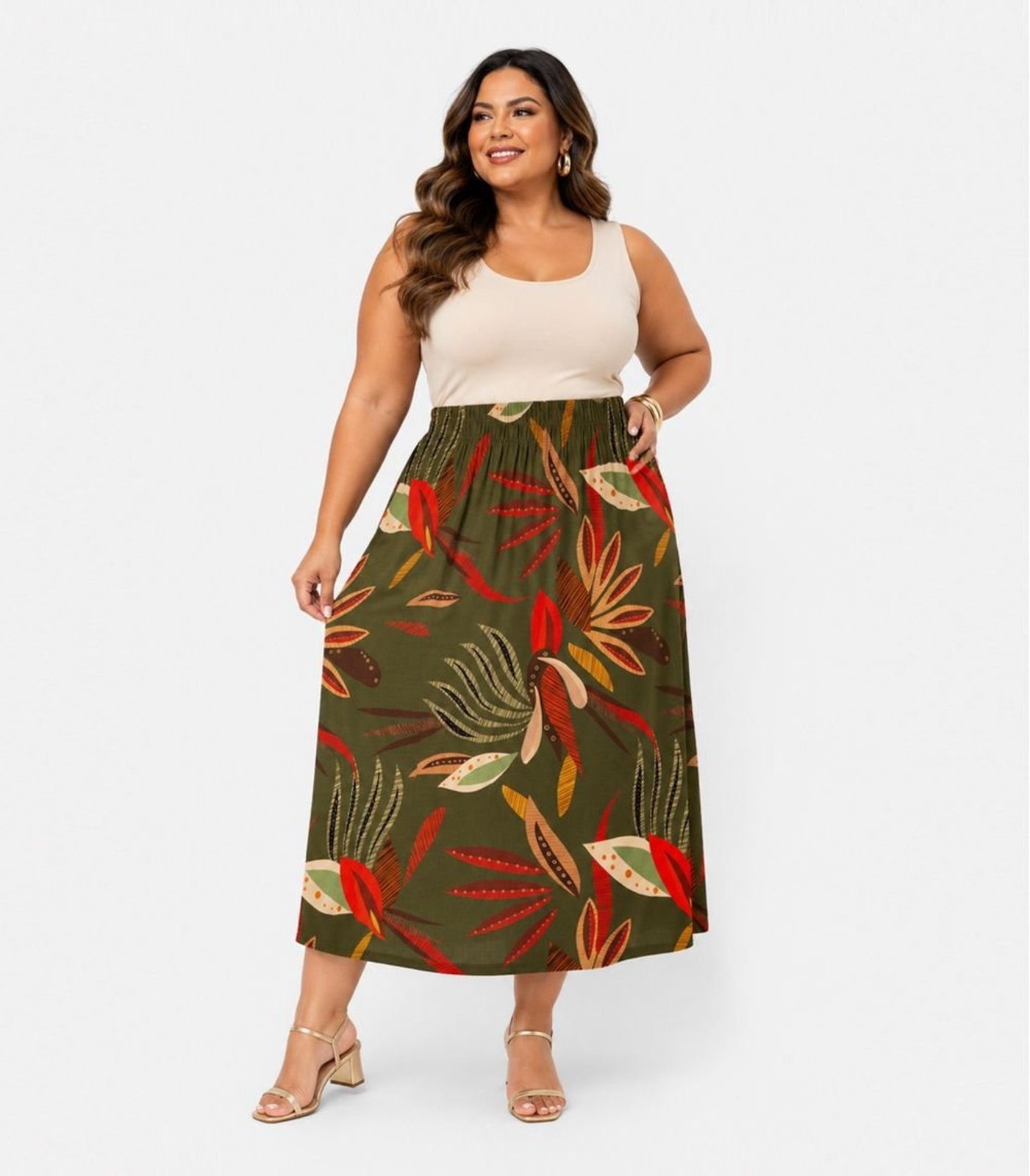 Saia Midi Plus Size Infinita Cor Verde