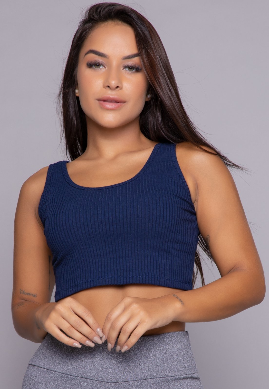 Cropped Regata Canelado Vekyo Feminino Marinho