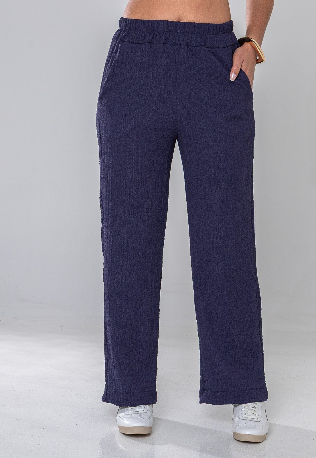 Calça Aura Anne Malha Crepe Marinho