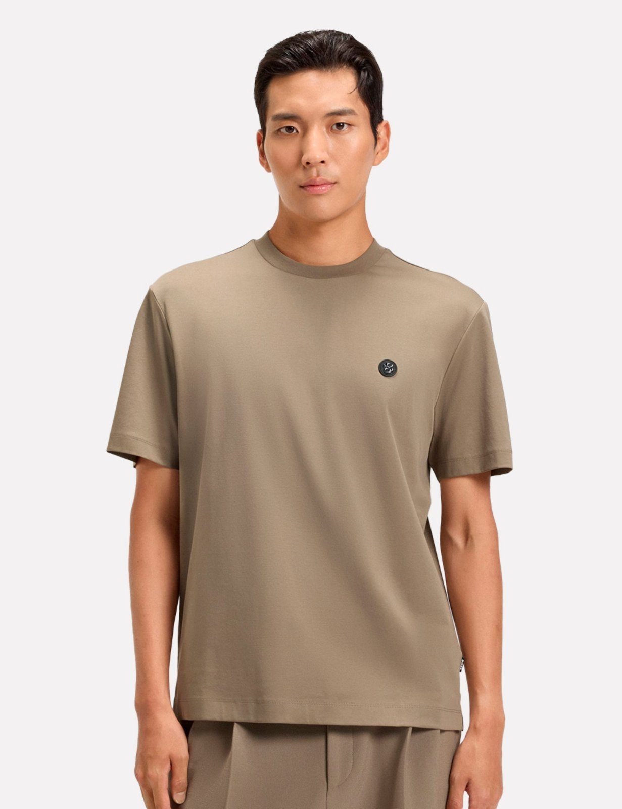 Camiseta Hugo Boss Masculina Regular C-Taut 01 Mercerised Cáqui Escuro