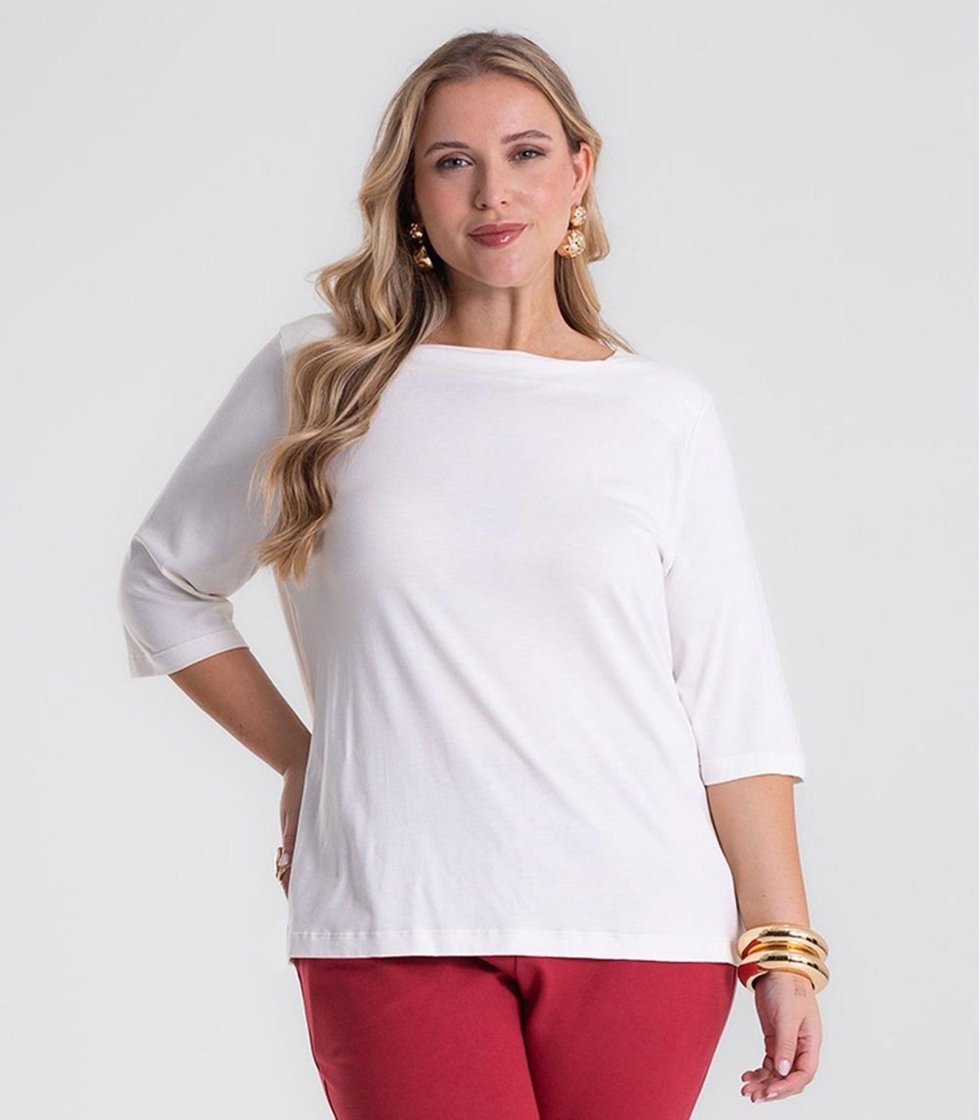 Blusa Feminina Manga 3/4 Plus Size Secret Glam Bege