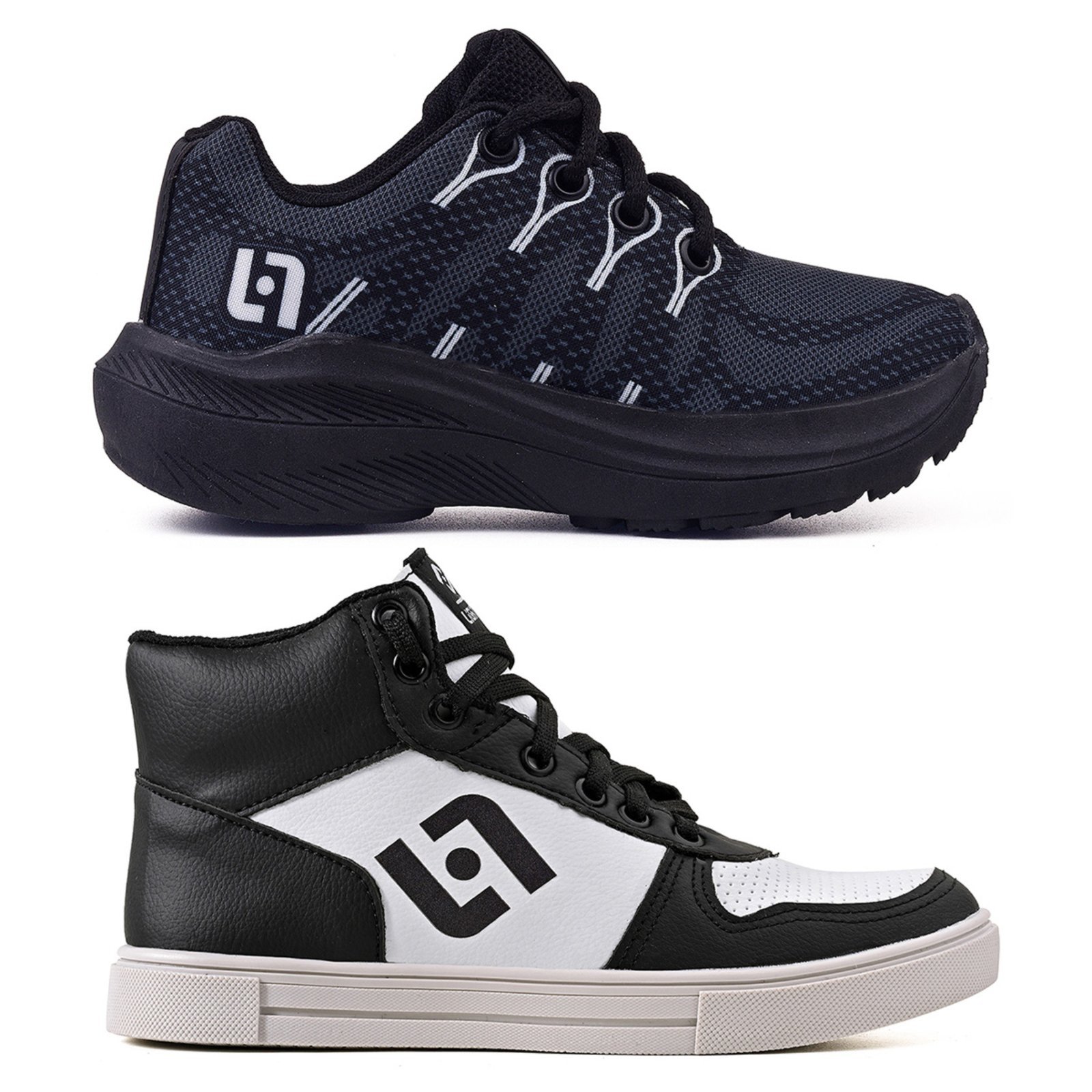 Infantil – Kit Tênis Casual Escolar Meninos Basico Street Jogger – Preto – Preto/Branco