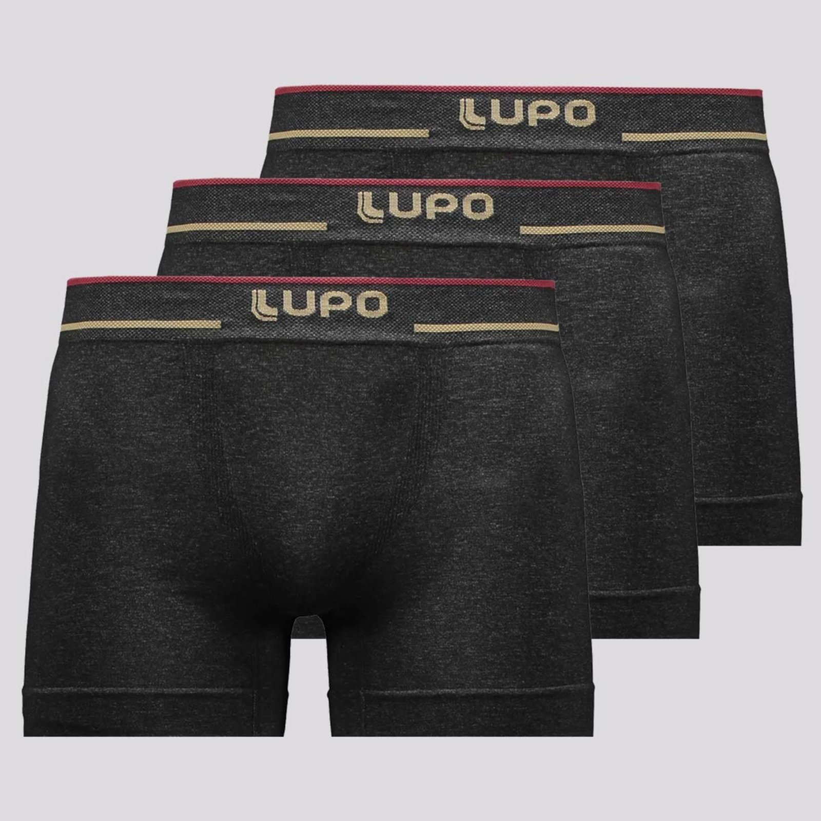 Kit 3 Cuecas Boxer Lupo Microfibra Sem Costura Preta II