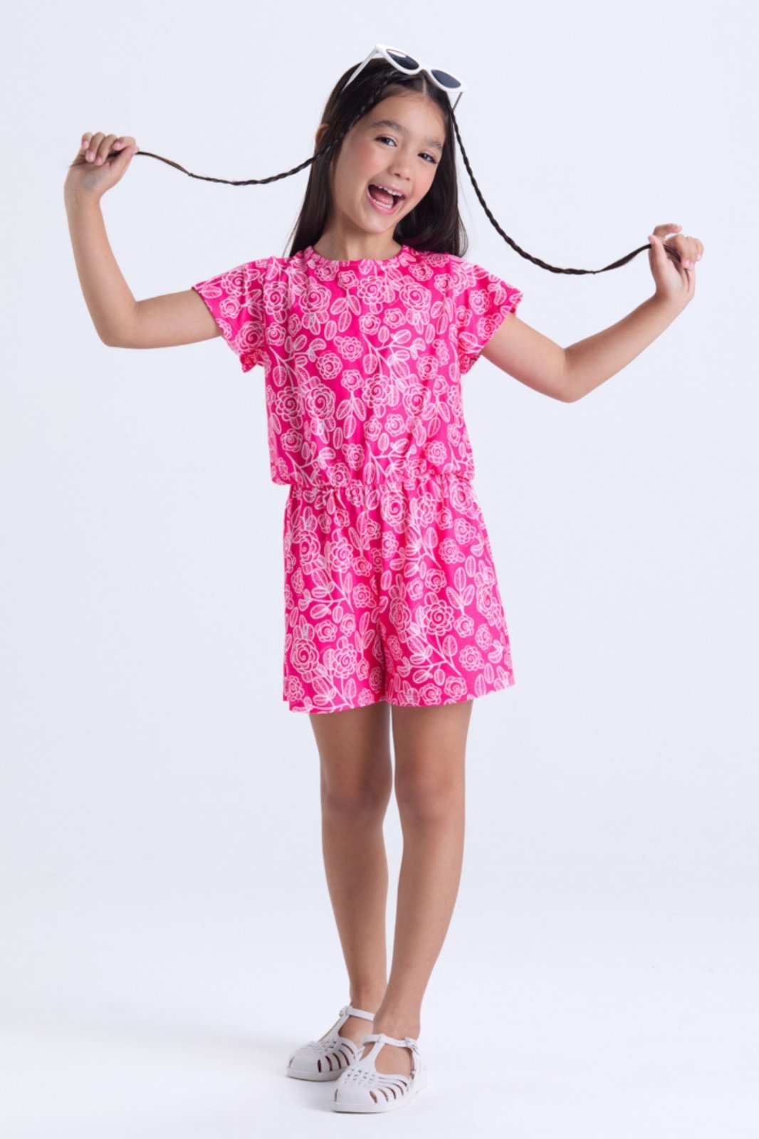 Infantil – Macaquinho Feminino Verão Floral com Babado