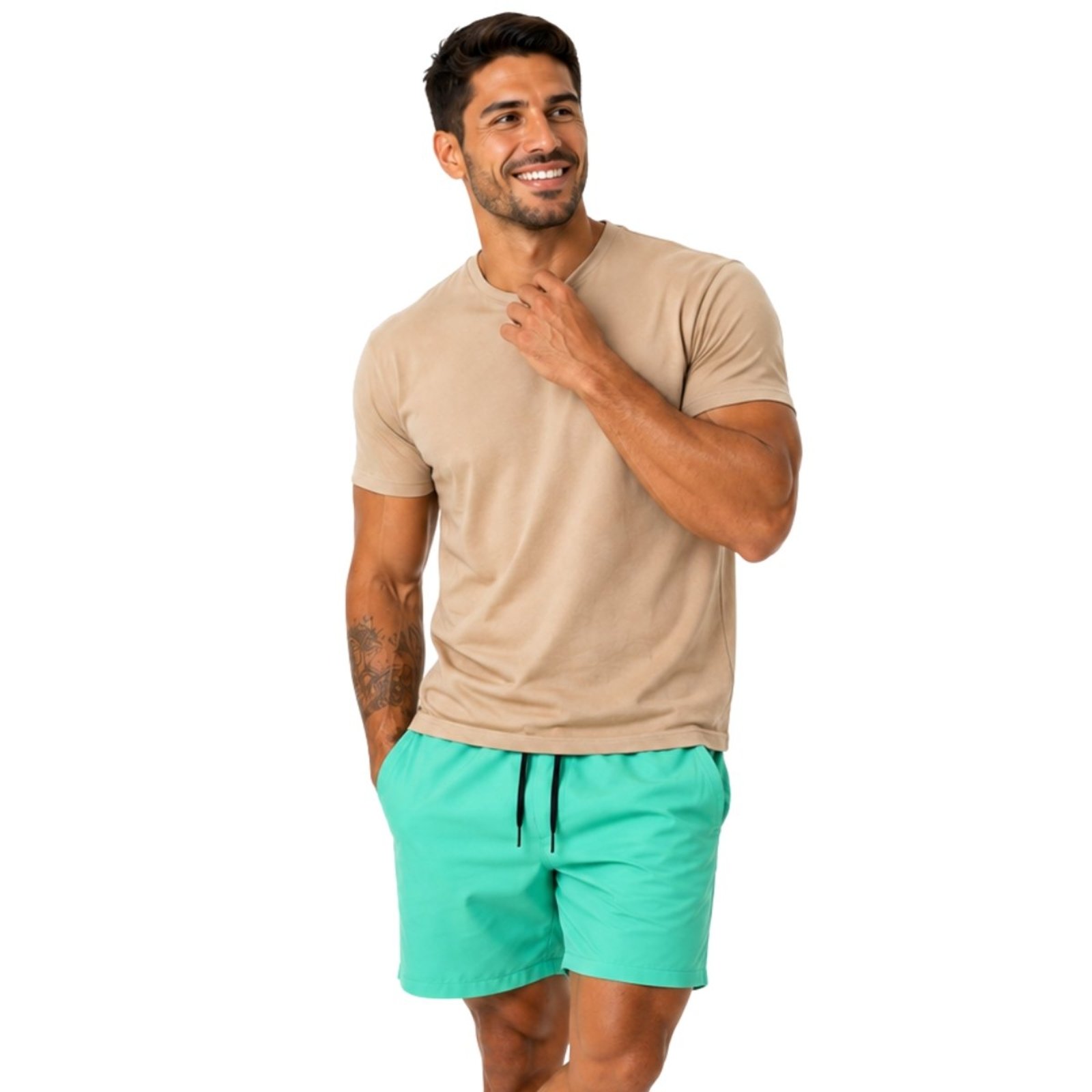 Conjunto Masculino Camiseta Lisa Algodão e Short Tactel Leve