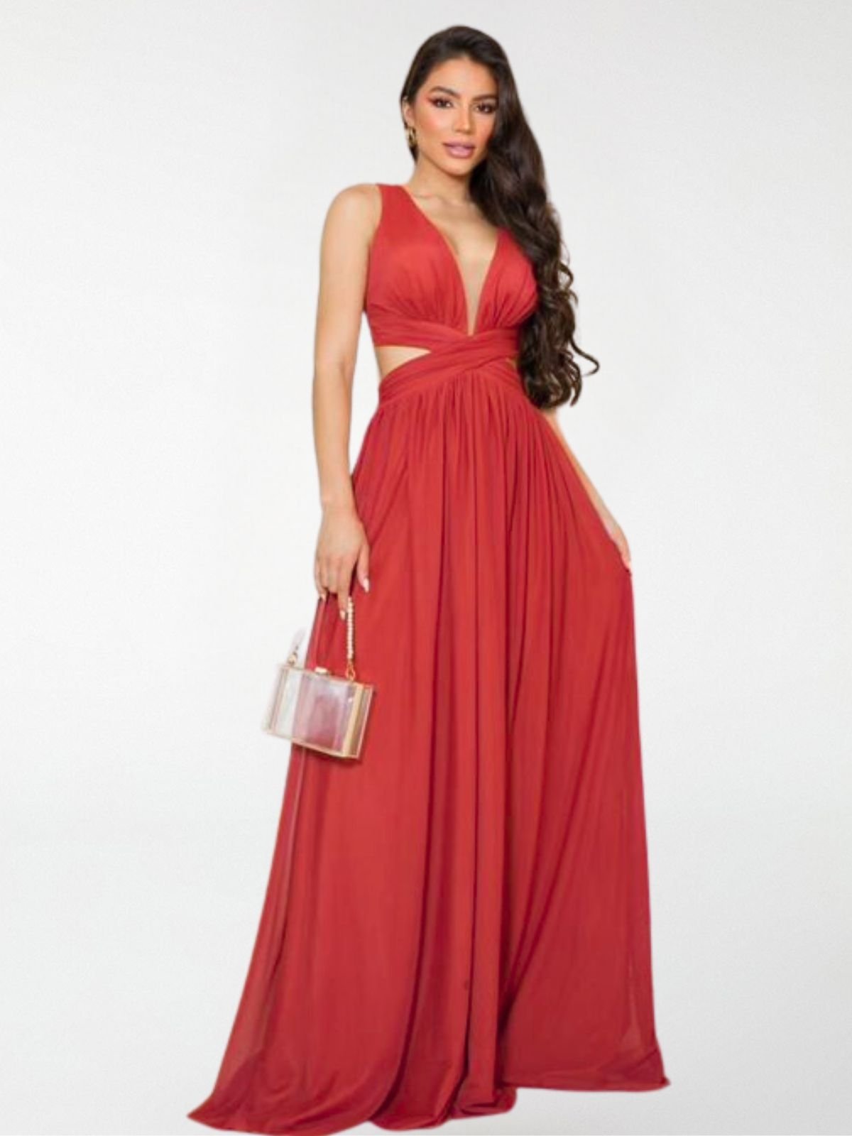 Vestido Longo Levosch Tule Decote Transpassado Verde Menta