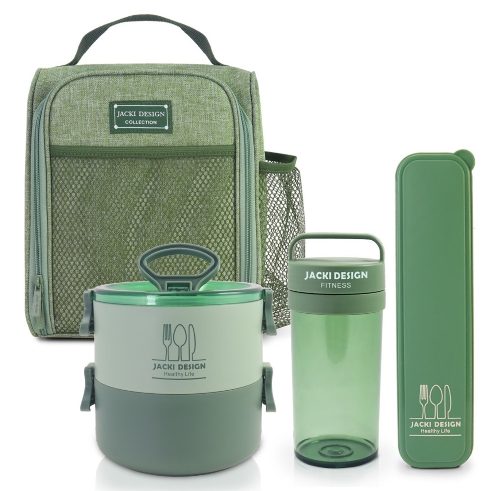 Conjunto da Linha Joy com Bolsa térmica, Porta talher, Pote de Marmita 2 Andares e Garrafa 430ml